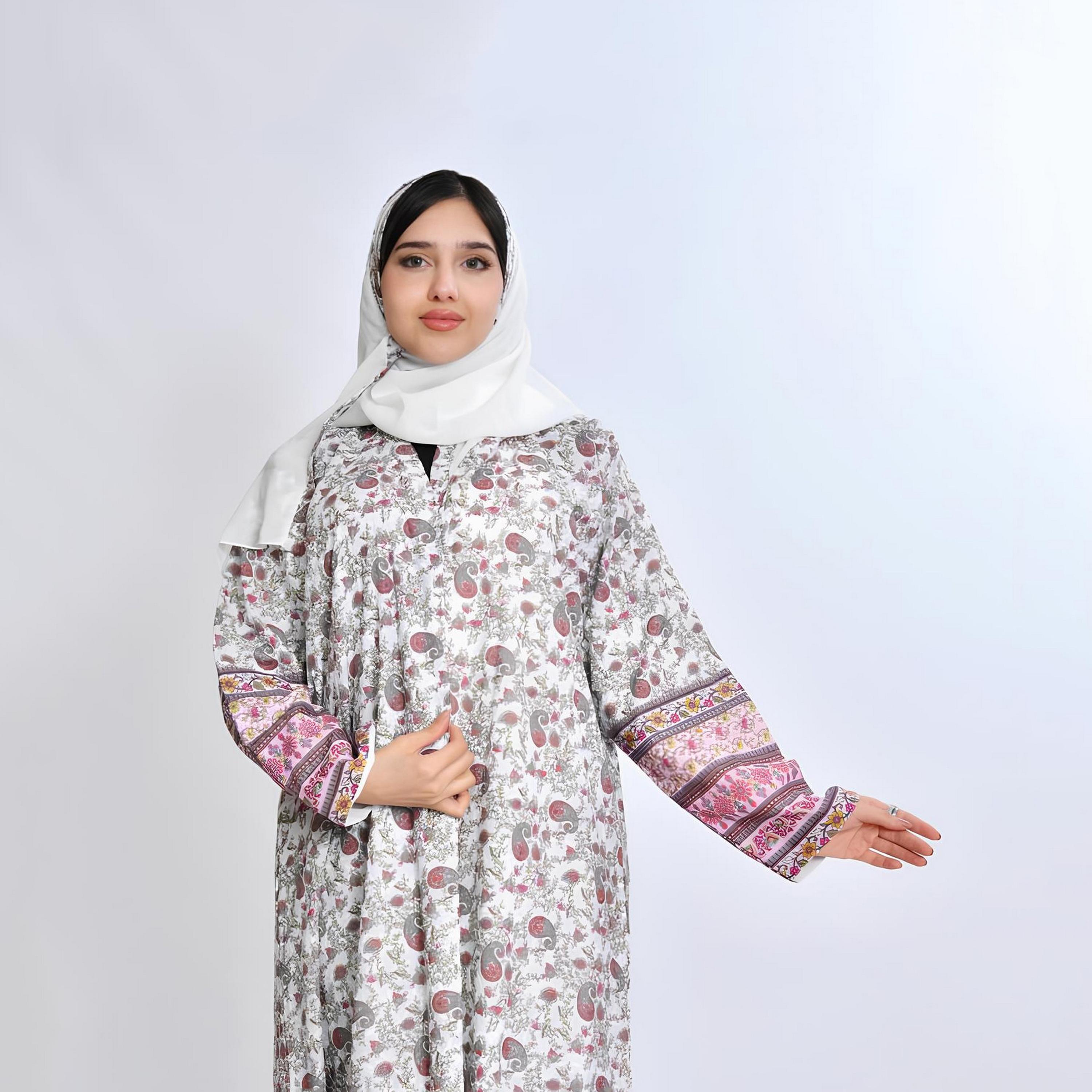 عباية قطن بطبعة "بيزلي" متعددة الألوان مع حجاب نسائية - من أويا عباية-women-arabicclothing-abayas-image-2