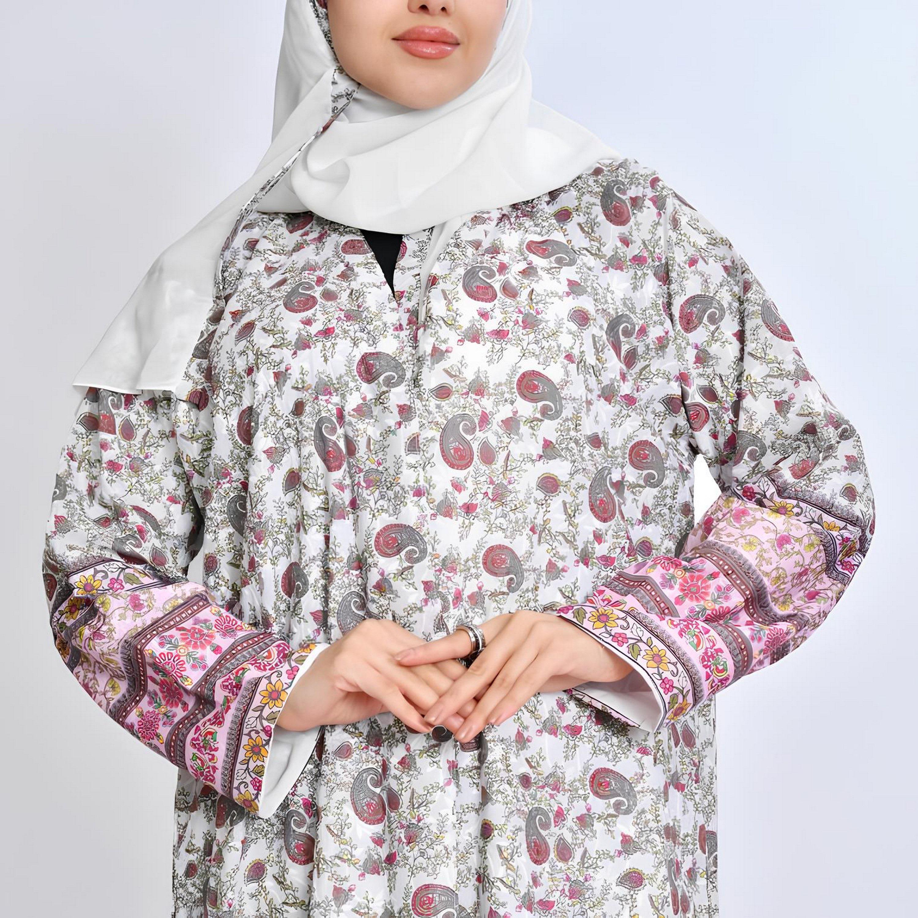عباية قطن بطبعة "بيزلي" متعددة الألوان مع حجاب نسائية - من أويا عباية-women-arabicclothing-abayas-image-3