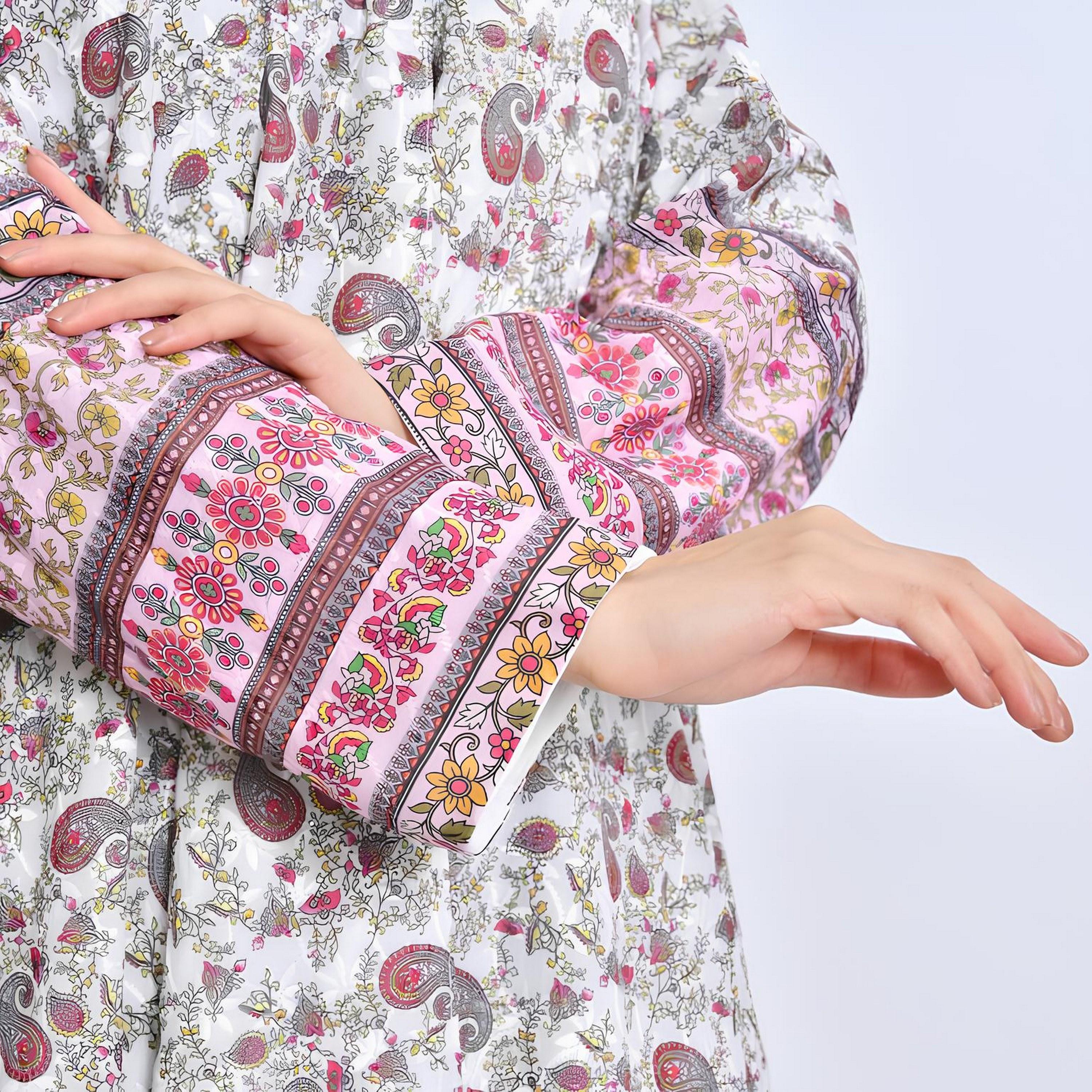 عباية قطن بطبعة "بيزلي" متعددة الألوان مع حجاب نسائية - من أويا عباية-women-arabicclothing-abayas-image-4