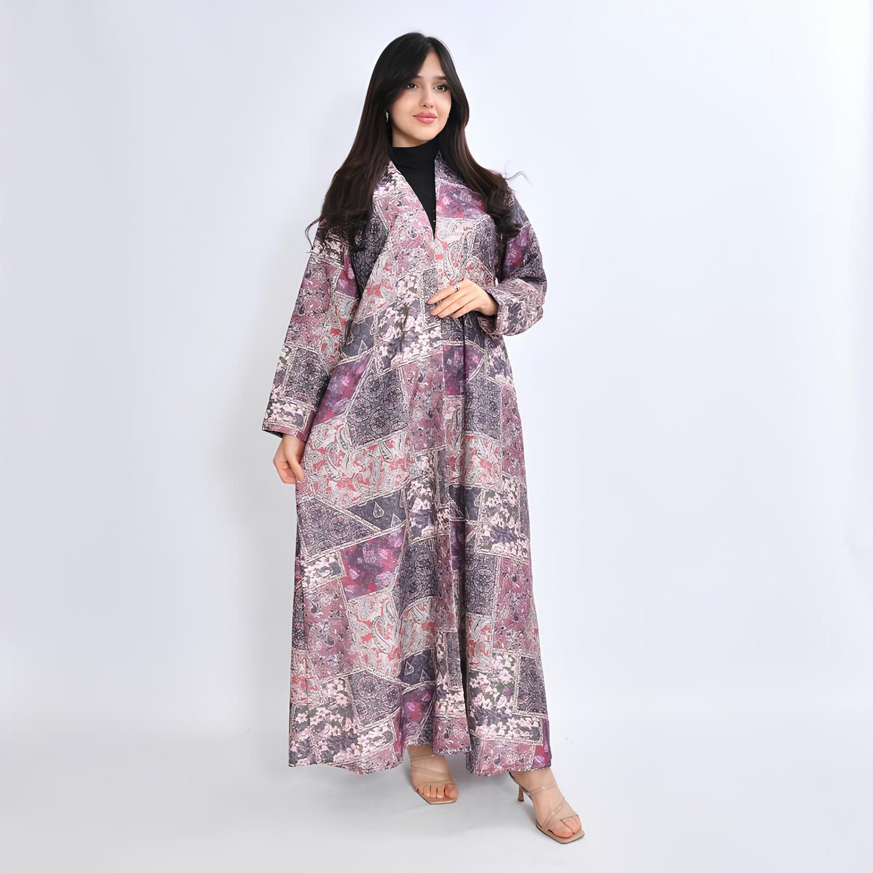 عباية قطن بطبعة "بيزلي" متعددة الألوان مع حجاب نسائية - من أويا عباية-women-arabicclothing-abayas-image-1