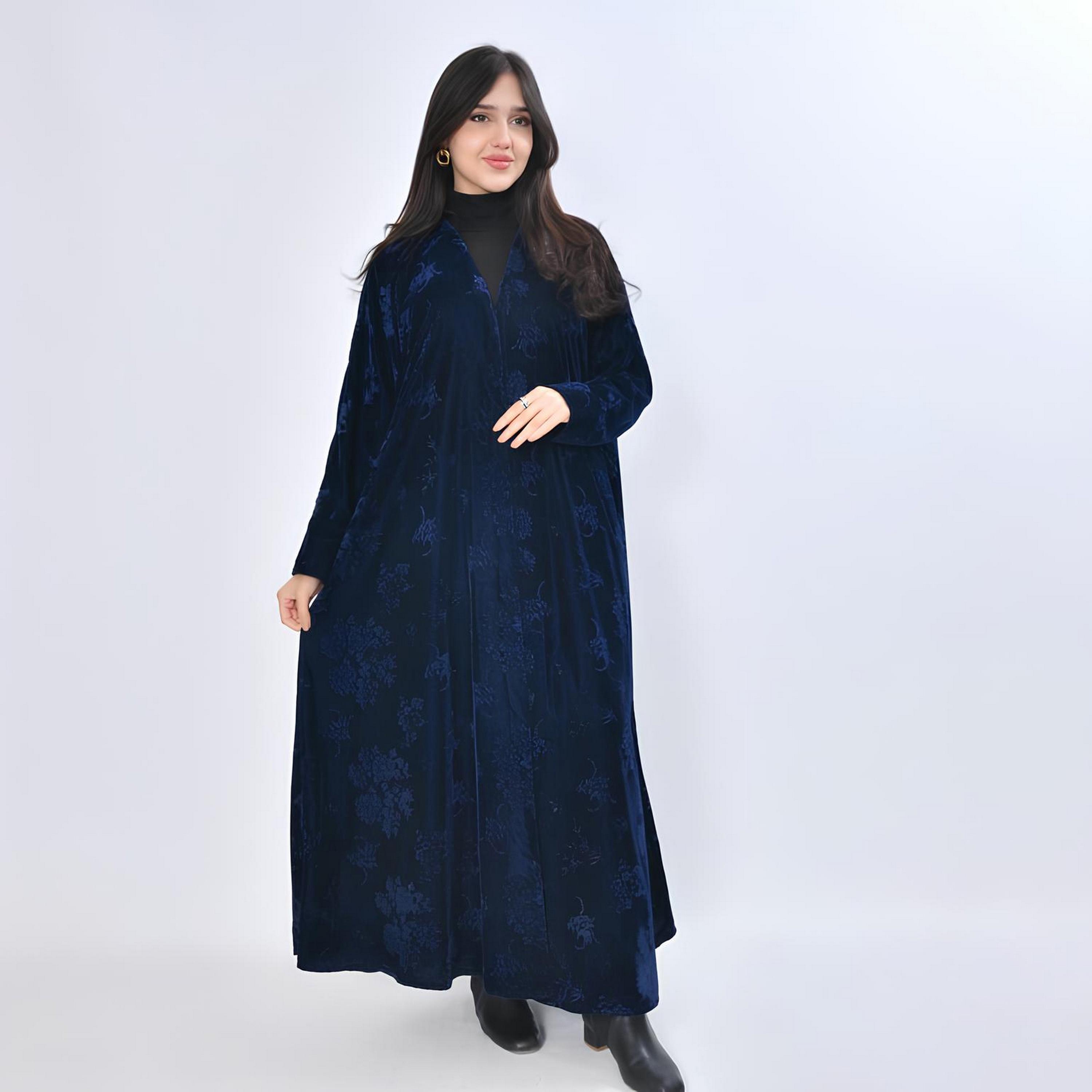 Oya Abaya Jacquard Floral Velvet Women's Evening Feminine Cut Abaya-women-arabicclothing-abayas-image-1