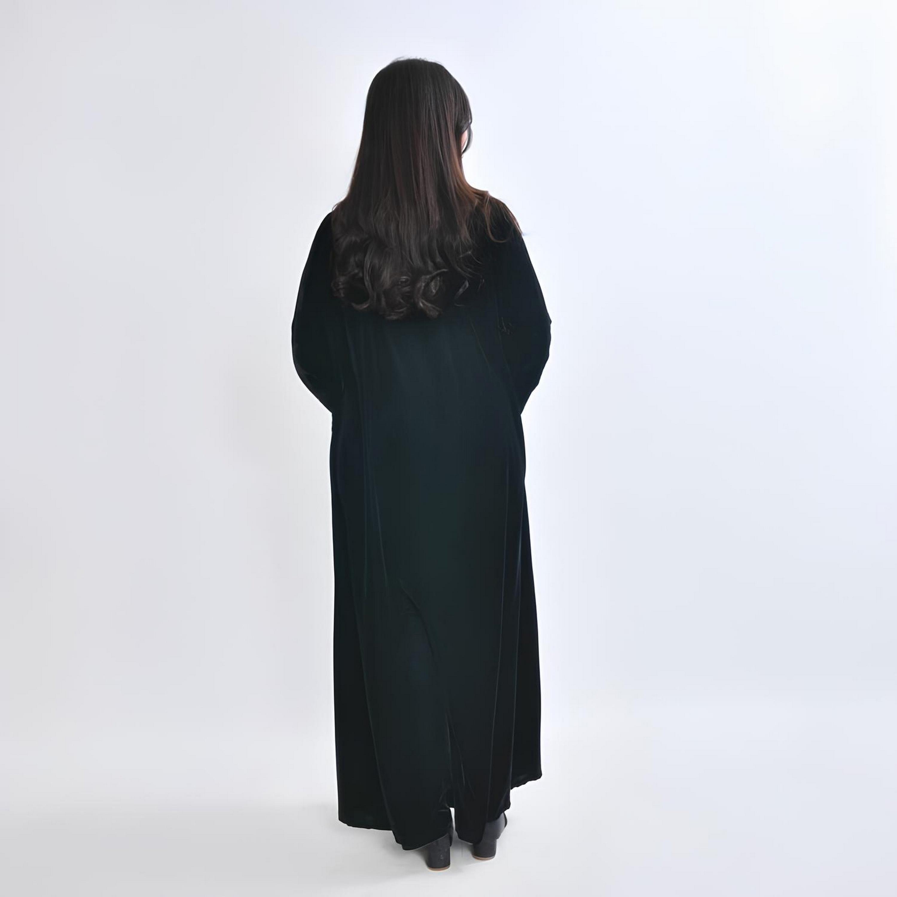 عباية "فيلفيت" بأكمام واسعة ونقشة "بولكا دوت" نسائية - أسود من أويا عباية-women-arabicclothing-abayas-image-4