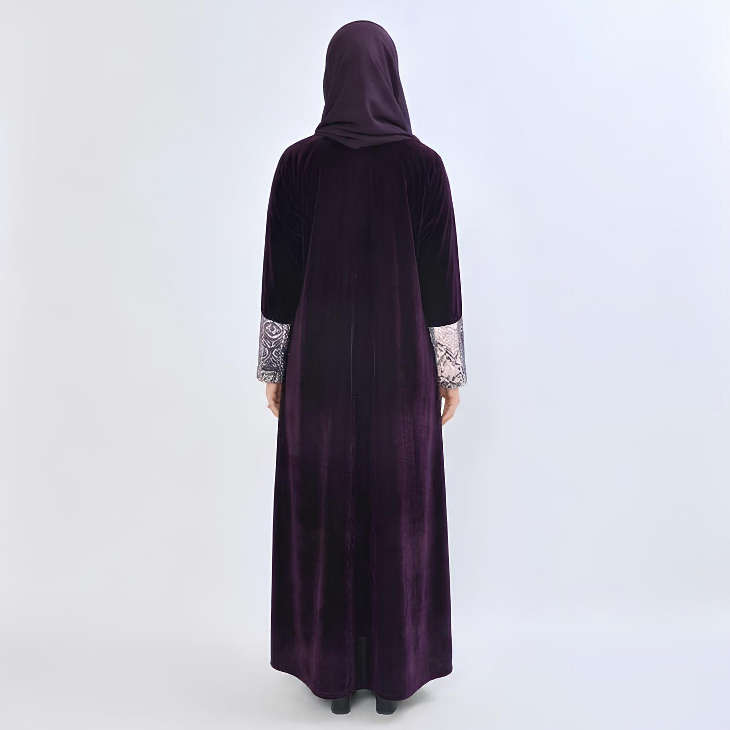 عباية سهرة "فيلفيت" بتصميم "كولور بلوك" مع حجاب نسائية - أرجواني من أويا عباية-women-arabicclothing-abayas-image-6