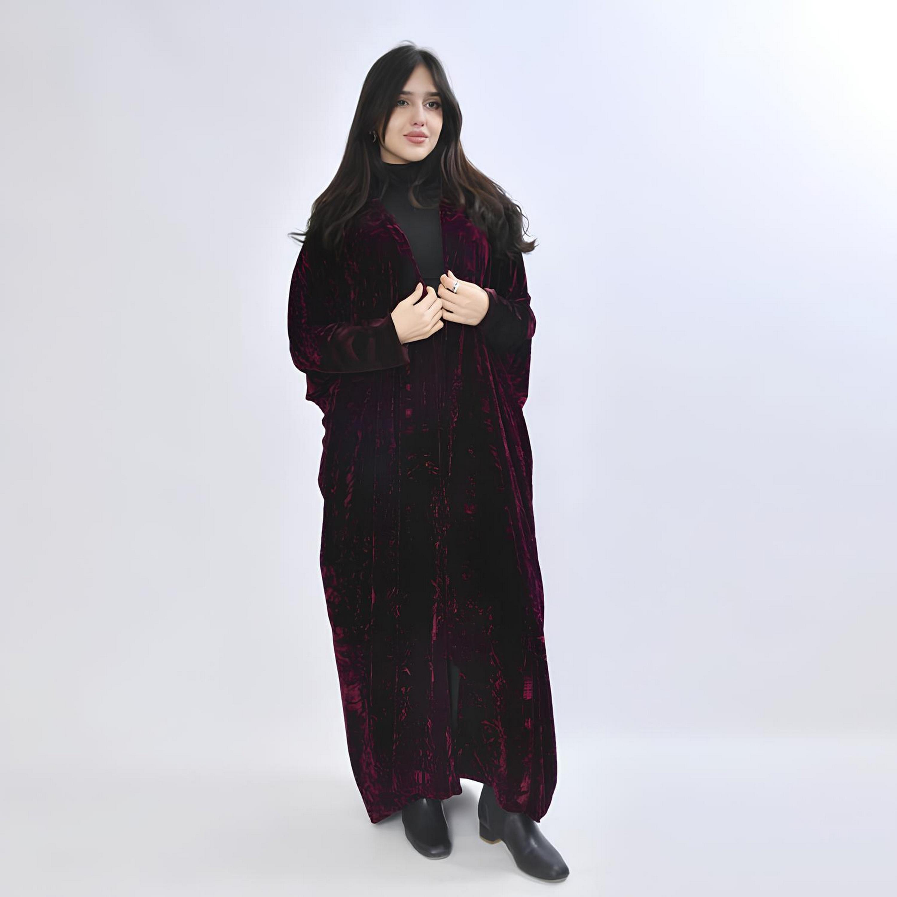 عباية سهرة "رُبع بشت" بقماش "جاكارد فيلفيت" مع حجاب نسائية - أحمر من أويا عباية-women-arabicclothing-abayas-image-1