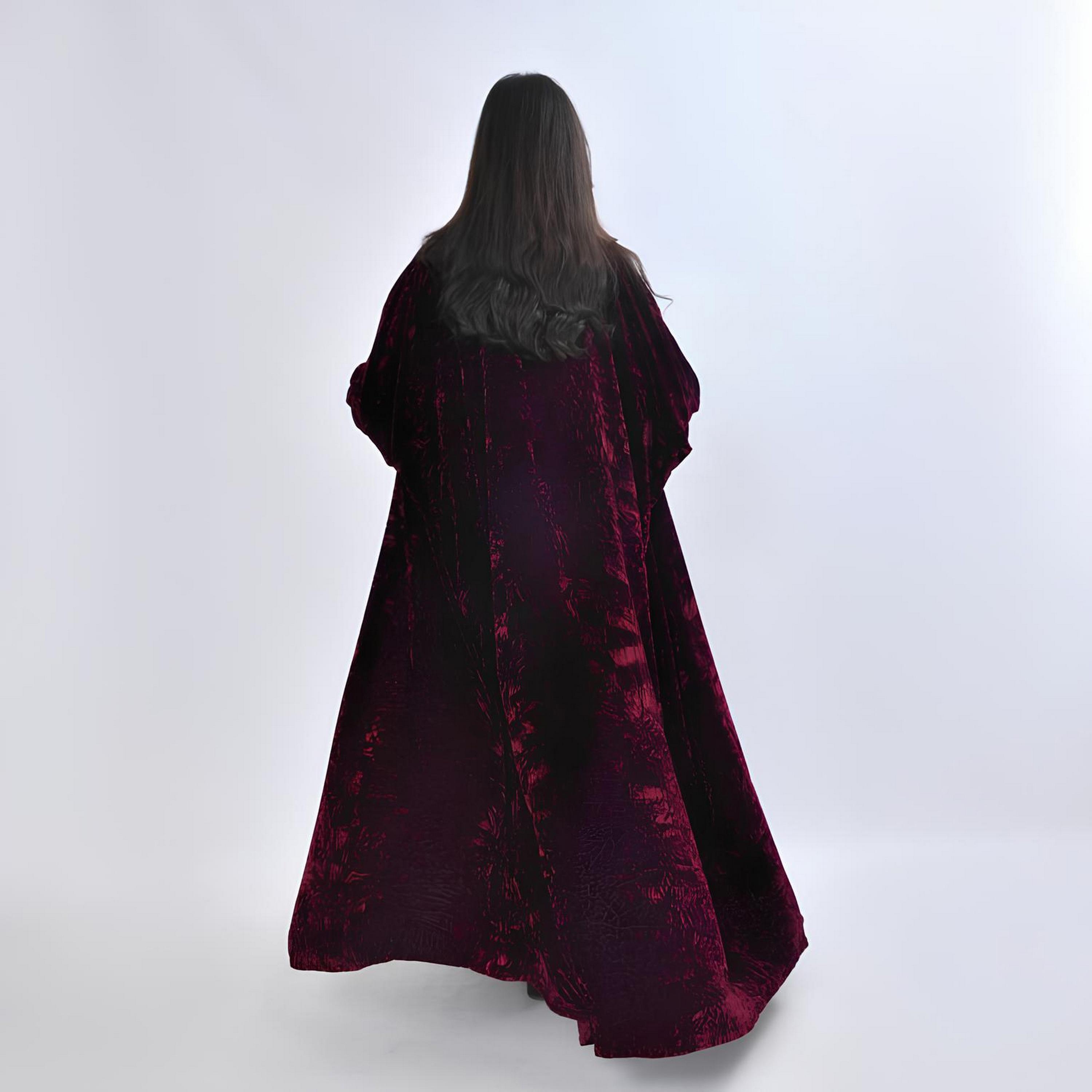 عباية سهرة "رُبع بشت" بقماش "جاكارد فيلفيت" مع حجاب نسائية - أحمر من أويا عباية-women-arabicclothing-abayas-image-3