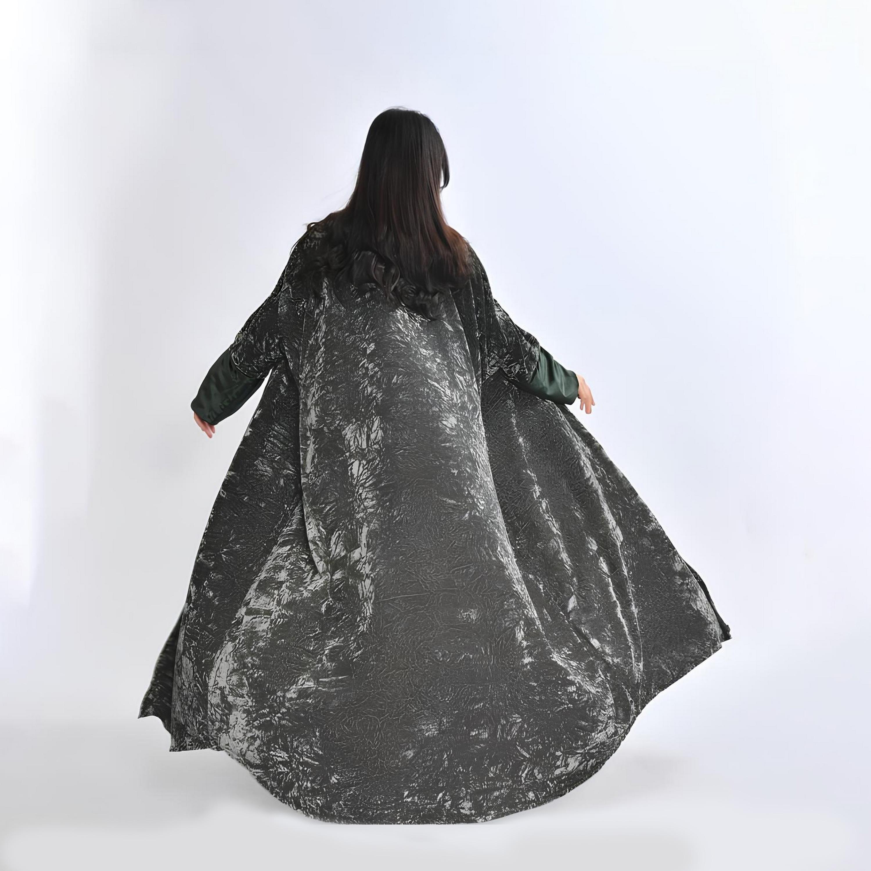 Oya Abaya Grey Tie-Dye Dual Tone Sleeves Velvet Women's Quarter Bisht Abaya-women-arabicclothing-abayas-image-3