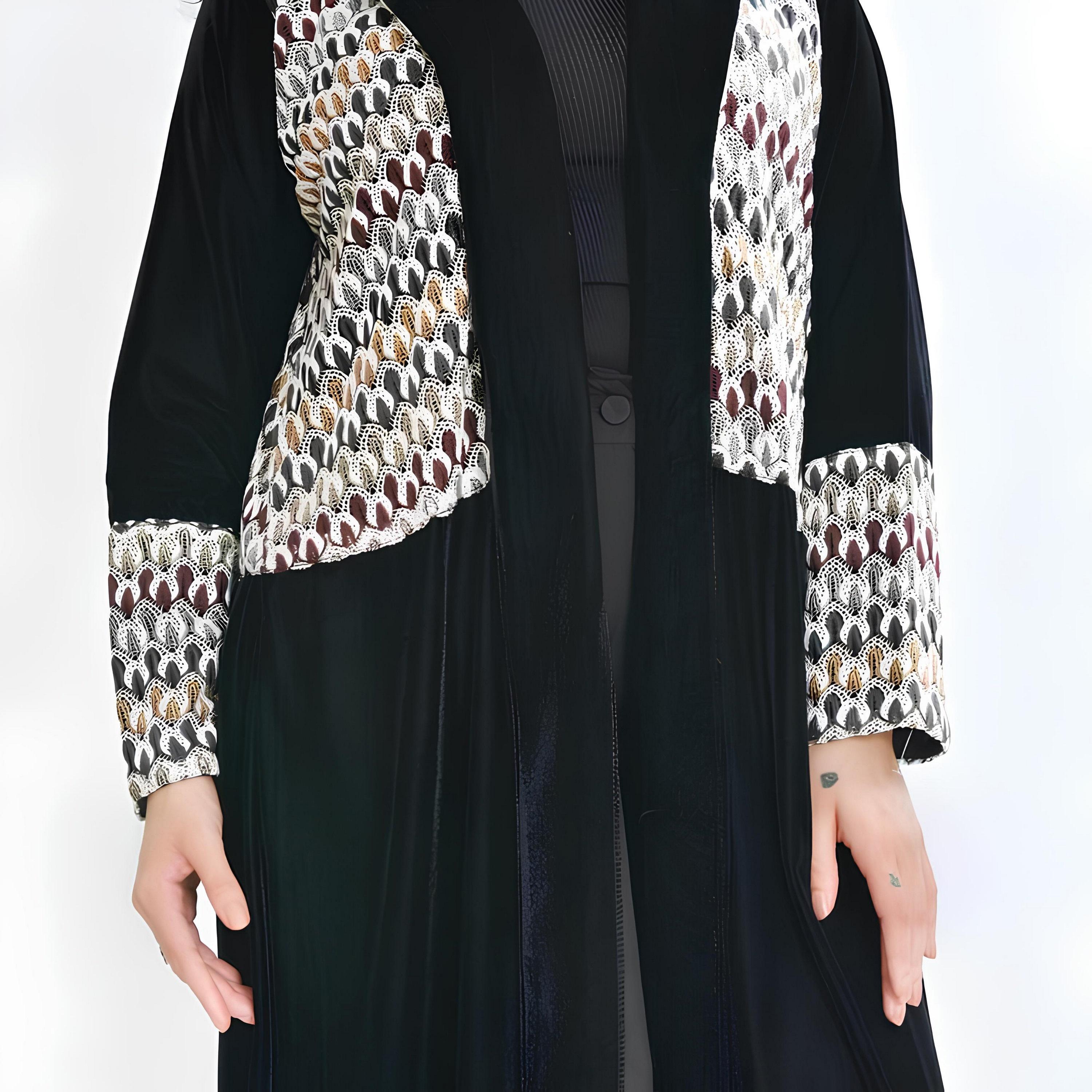 Oya Abaya Black Geometric Embroidered Velvet Women's Evening Abaya-women-arabicclothing-abayas-image-4