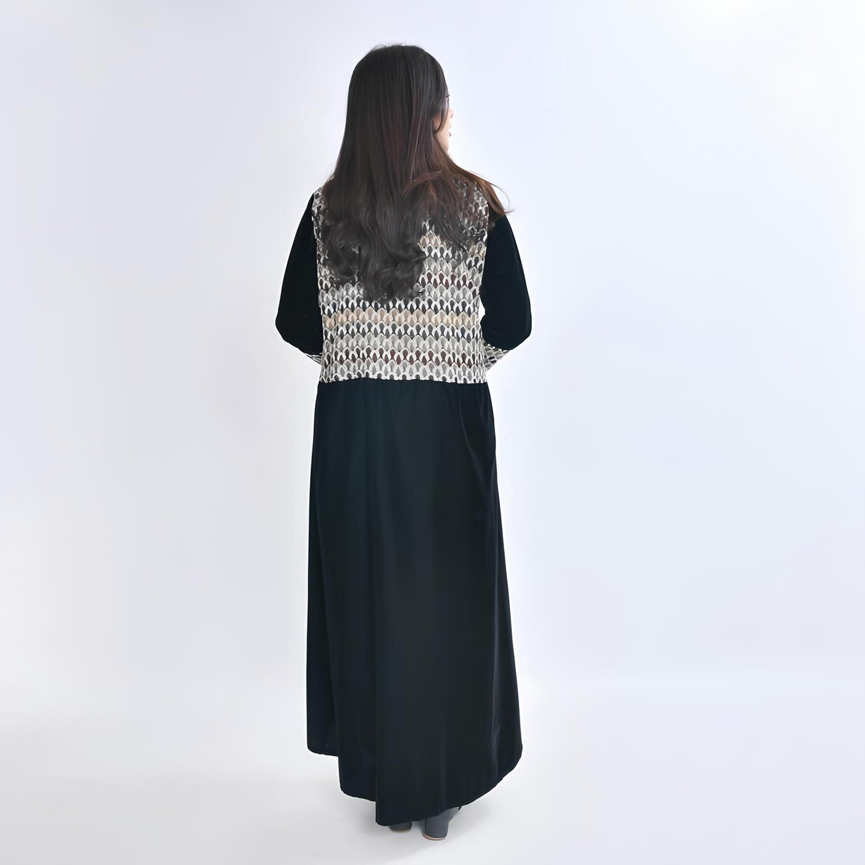 Oya Abaya Black Geometric Embroidered Velvet Women's Evening Abaya-women-arabicclothing-abayas-image-5