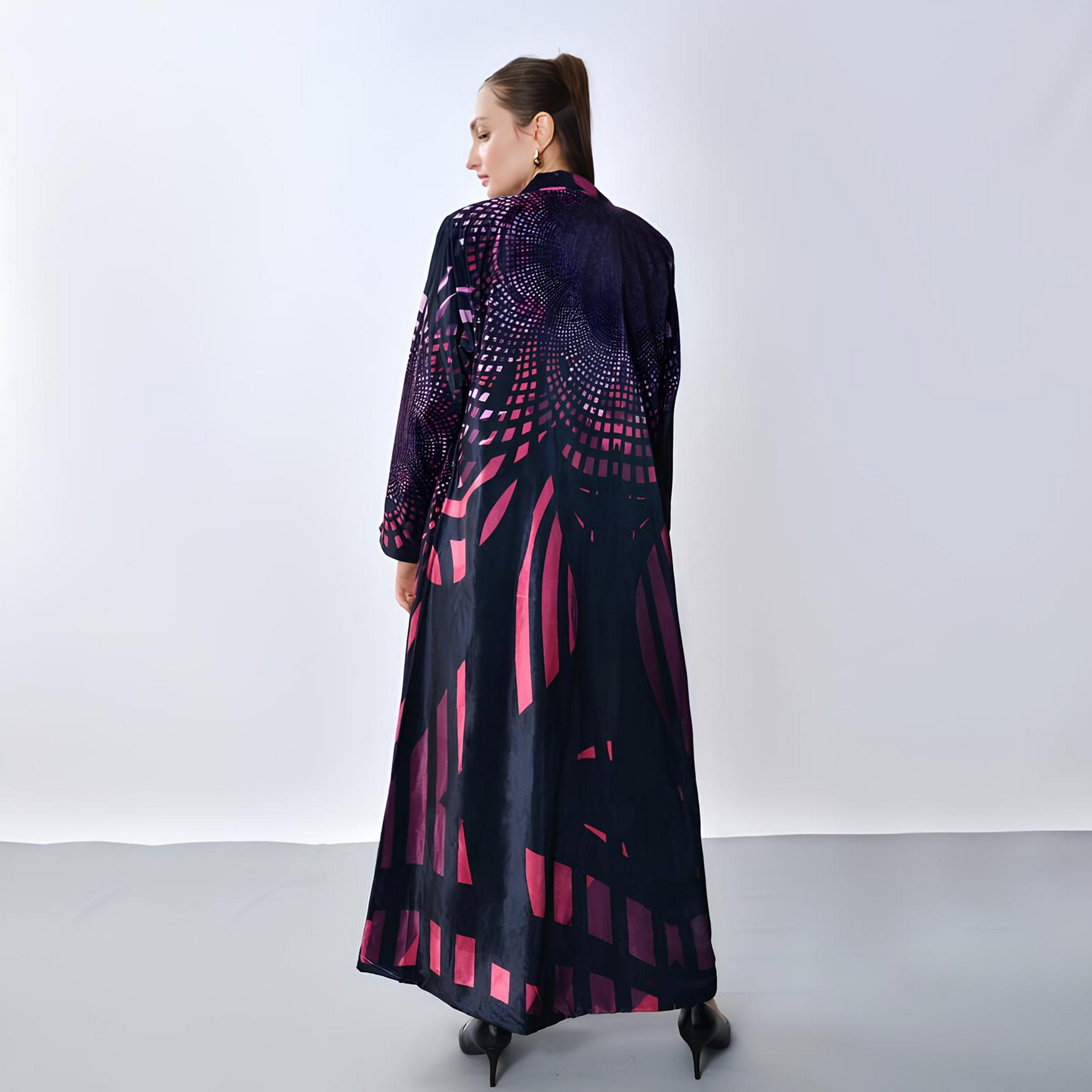 Oya Abaya Multicolored Geometric Print Lapel Collar Linen Women's Blazer Style Abaya-women-arabicclothing-abayas-image-6