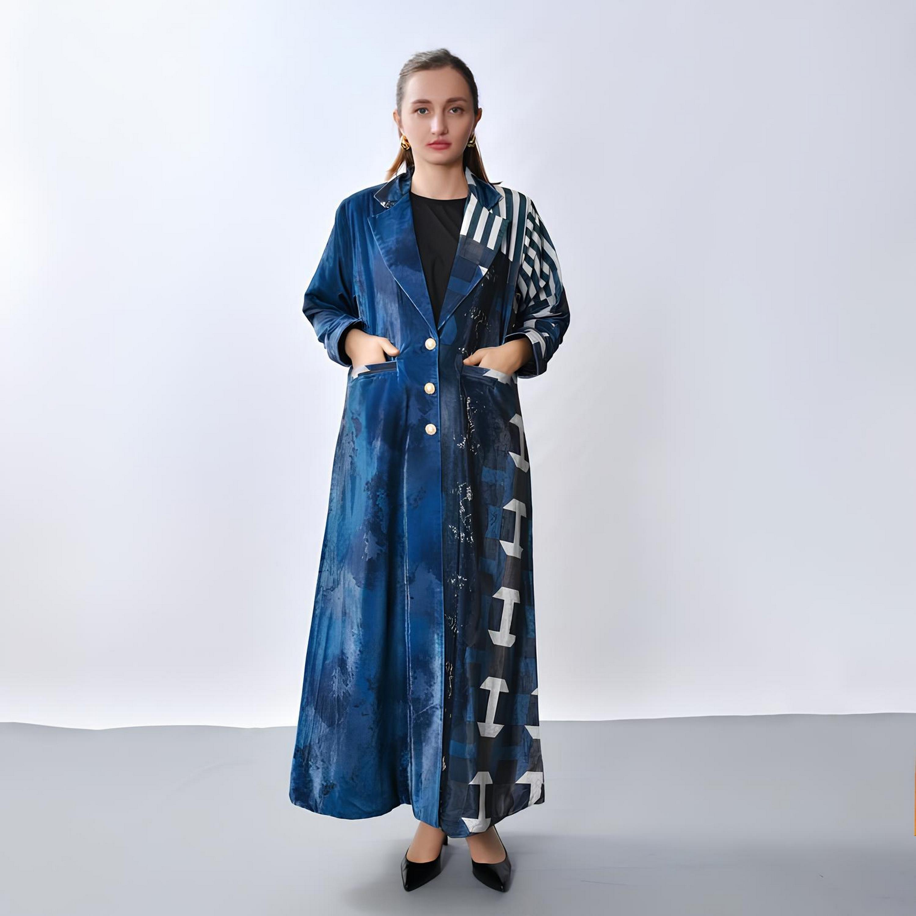 Oya Abaya Multicolored Abstract Print Lapel Collar Linen Women's Blazer Style Abaya-women-arabicclothing-abayas-image-1