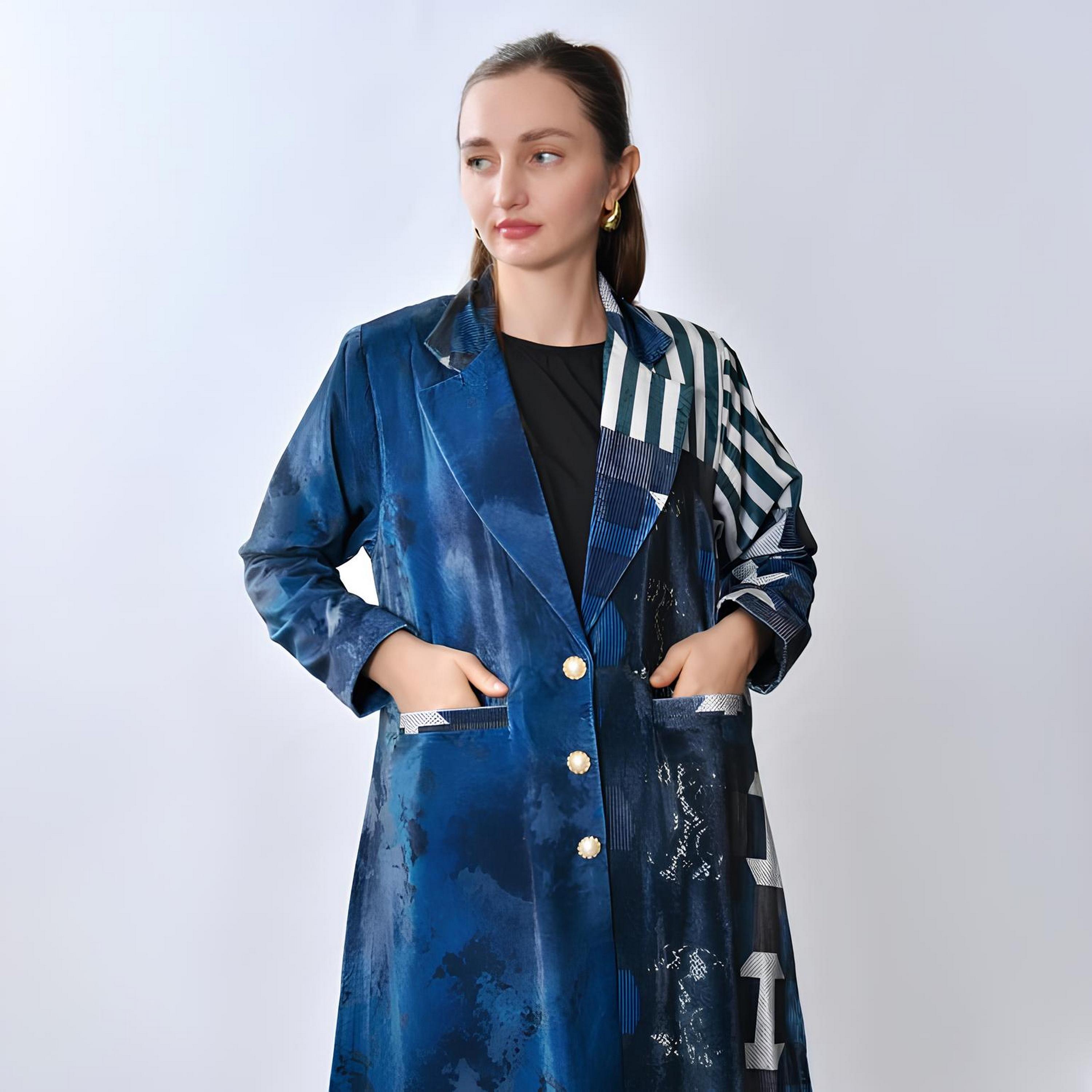 Oya Abaya Multicolored Abstract Print Lapel Collar Linen Women's Blazer Style Abaya-women-arabicclothing-abayas-image-2