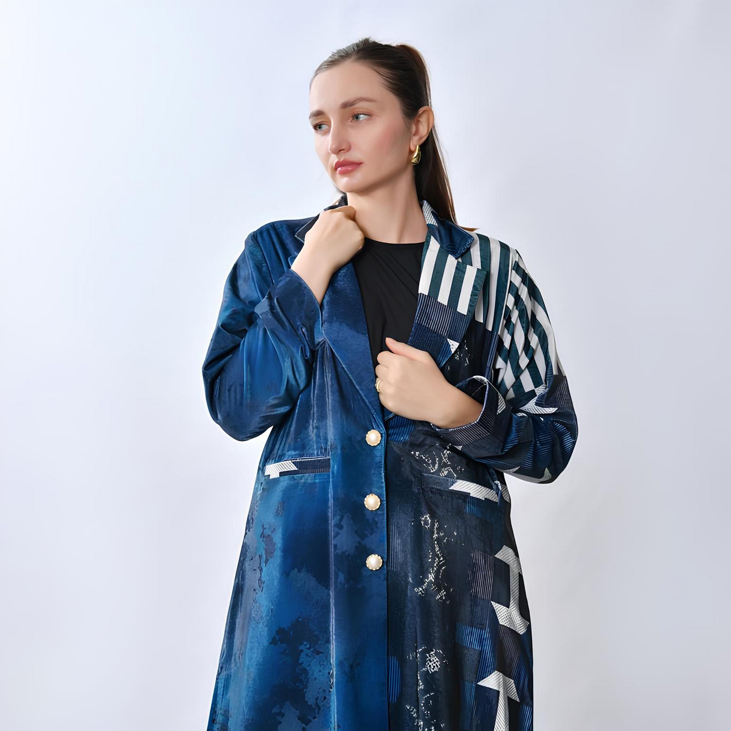 Oya Abaya Multicolored Abstract Print Lapel Collar Linen Women's Blazer Style Abaya-women-arabicclothing-abayas-image-3