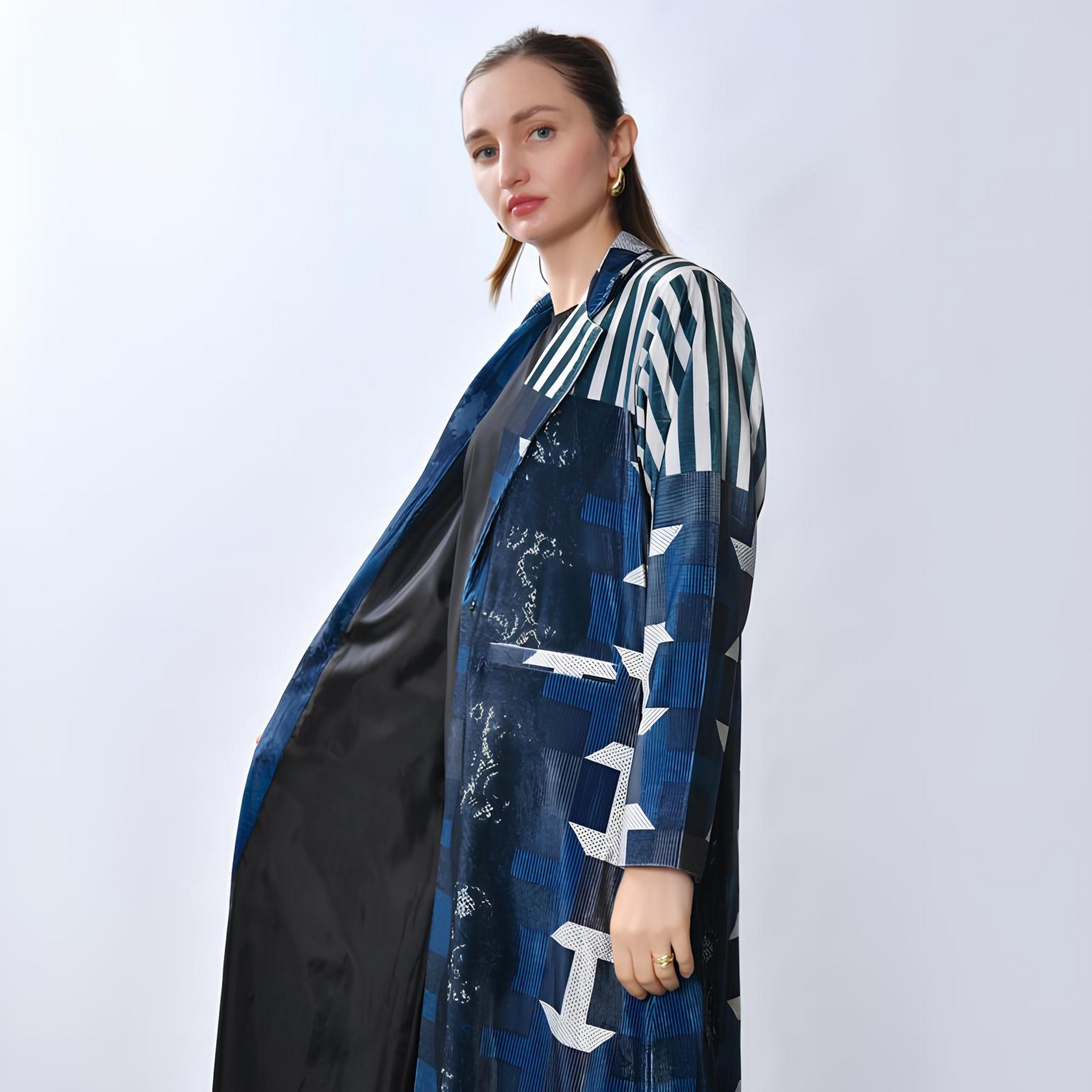 Oya Abaya Multicolored Abstract Print Lapel Collar Linen Women's Blazer Style Abaya-women-arabicclothing-abayas-image-4