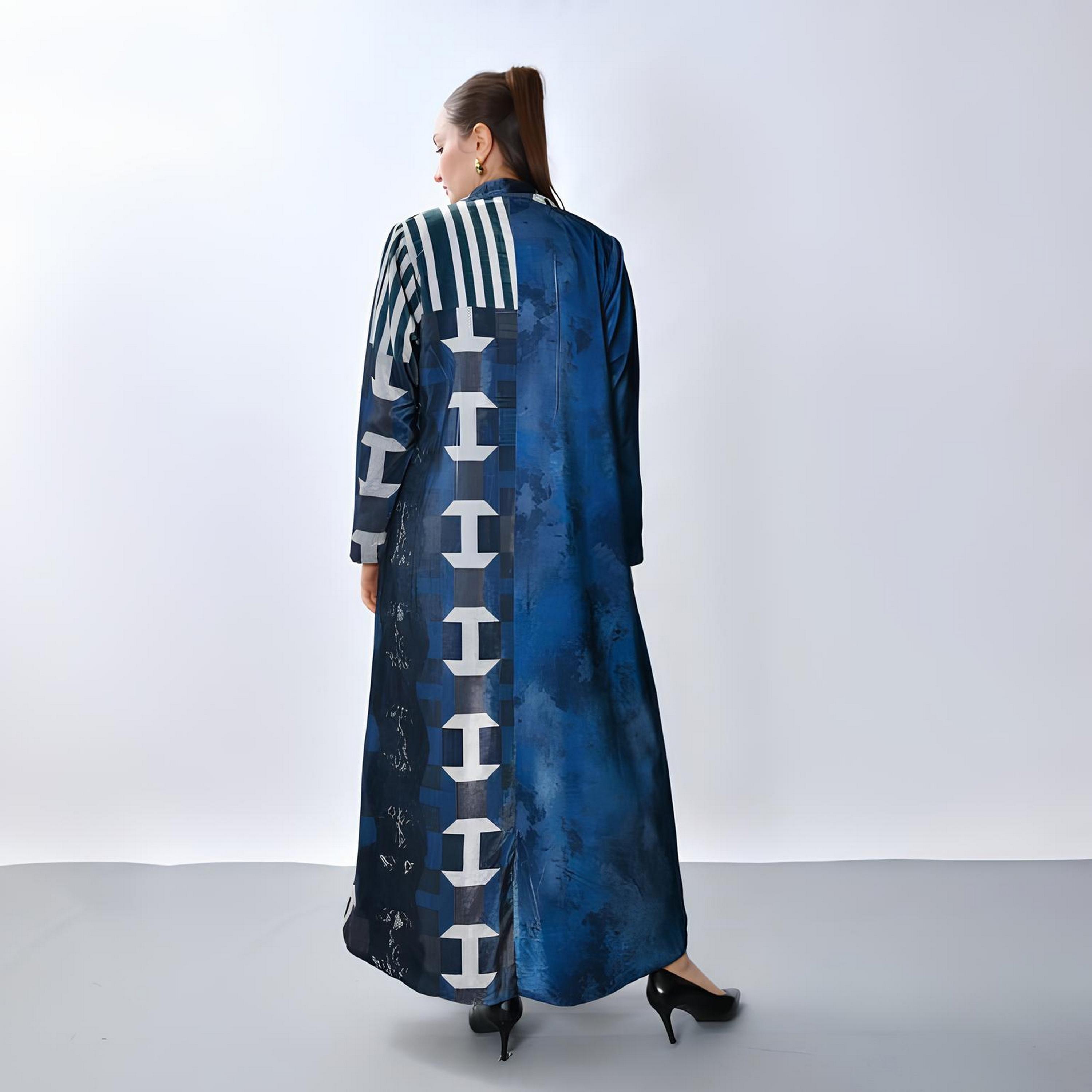 Oya Abaya Multicolored Abstract Print Lapel Collar Linen Women's Blazer Style Abaya-women-arabicclothing-abayas-image-5