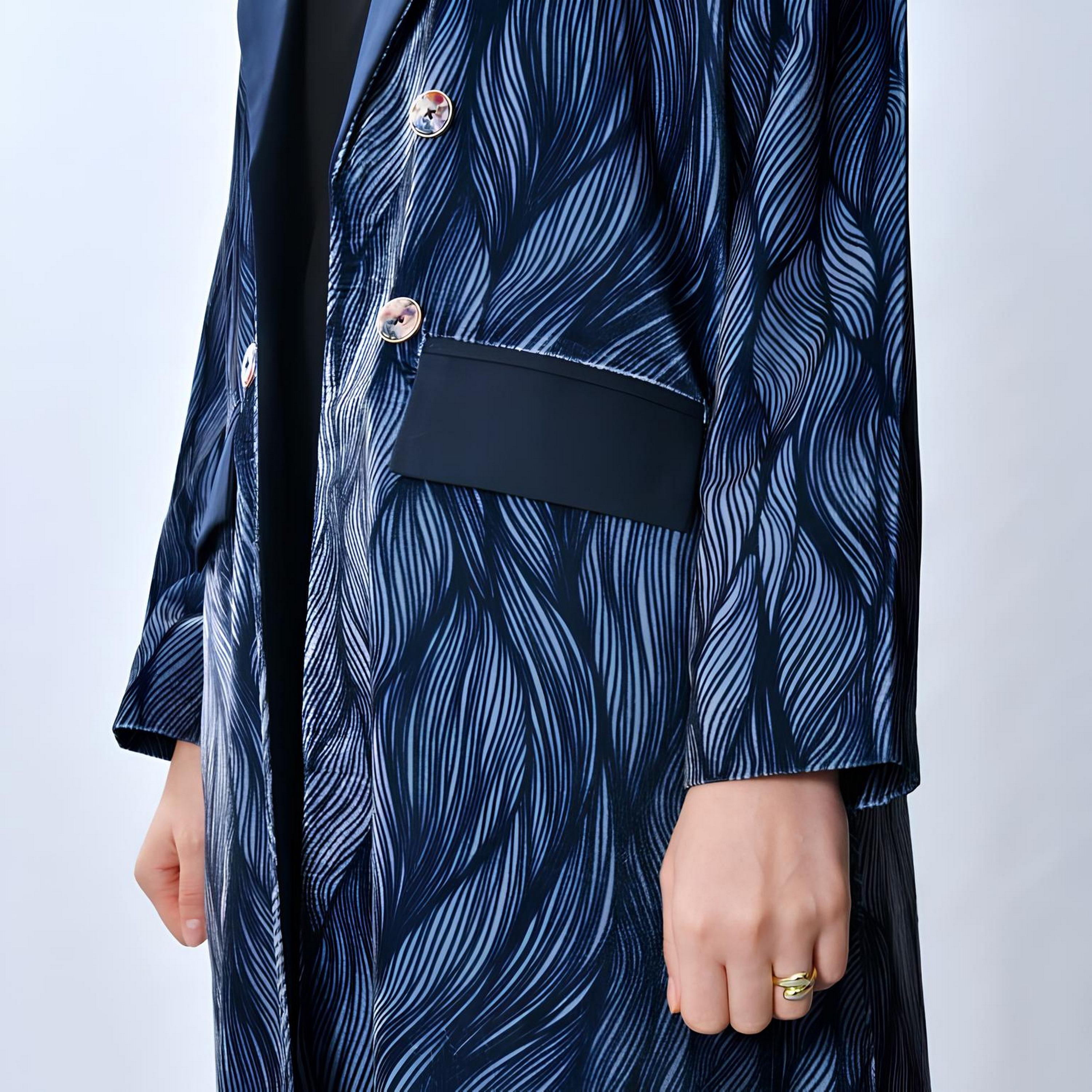 Oya Abaya Blue Abstract Print Lapel Collar Velvet Women's Blazer Style Abaya-women-arabicclothing-abayas-image-5