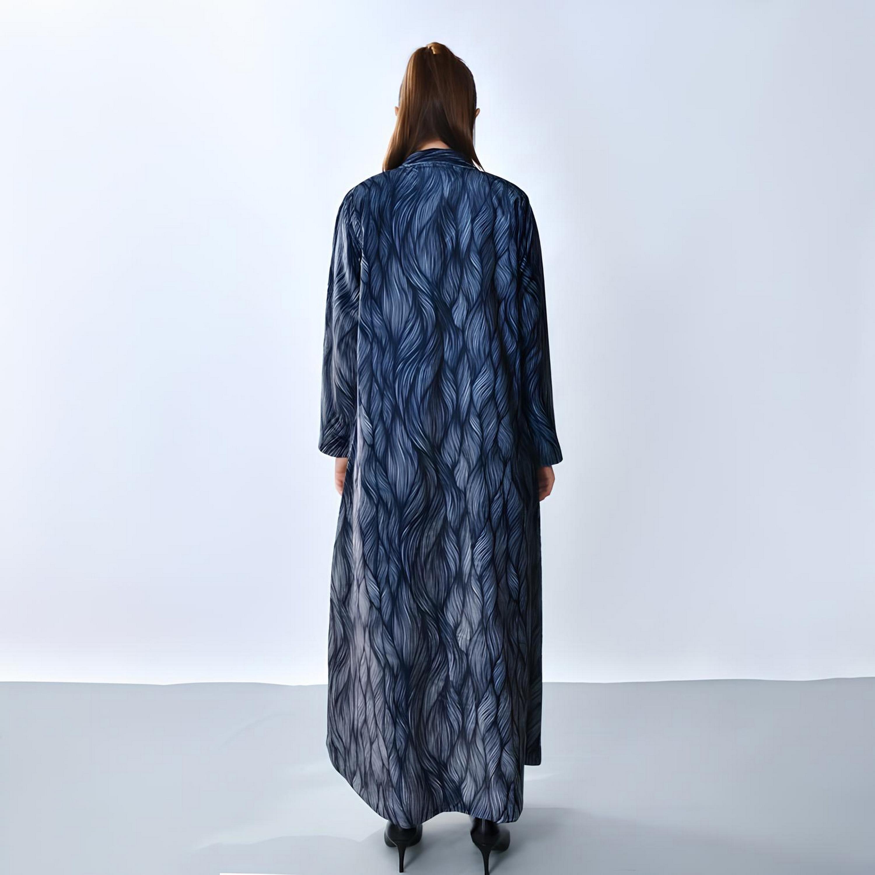 Oya Abaya Blue Abstract Print Lapel Collar Velvet Women's Blazer Style Abaya-women-arabicclothing-abayas-image-6