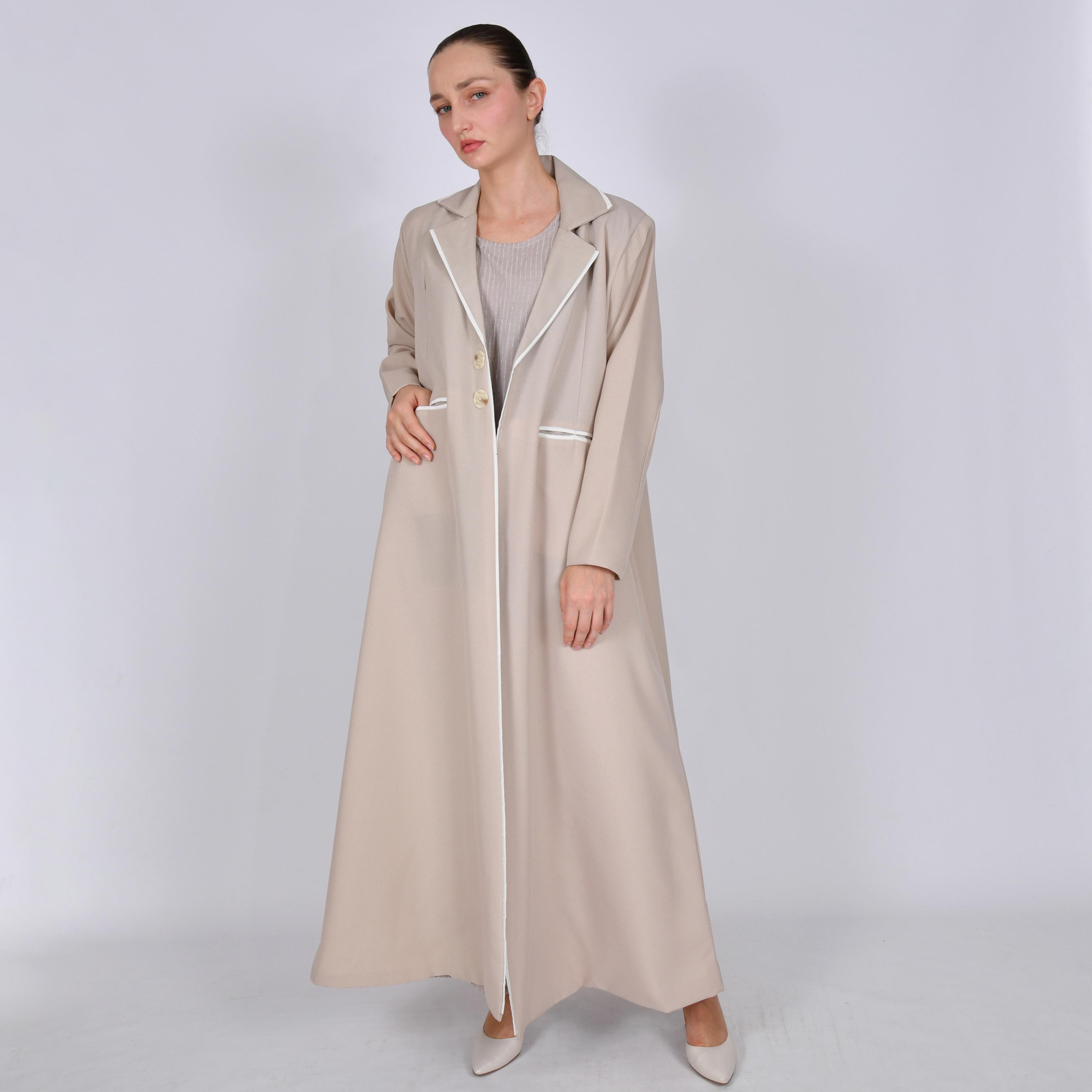 Oya Abaya Beige Lapel Collar Linen Women's Formal Blazer Style Abaya-women-arabicclothing-abayas-image-1