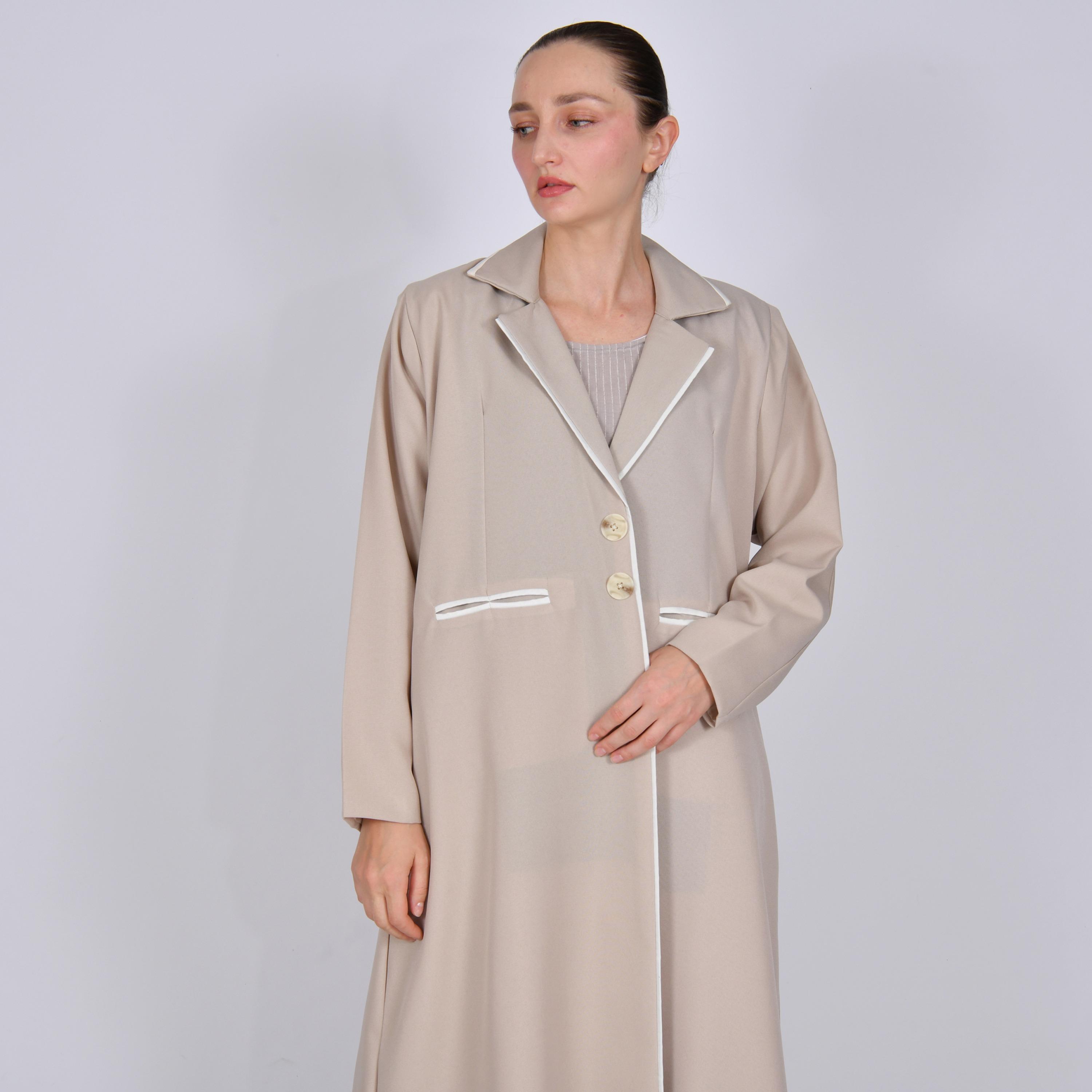 Oya Abaya Beige Lapel Collar Linen Women's Formal Blazer Style Abaya-women-arabicclothing-abayas-image-2