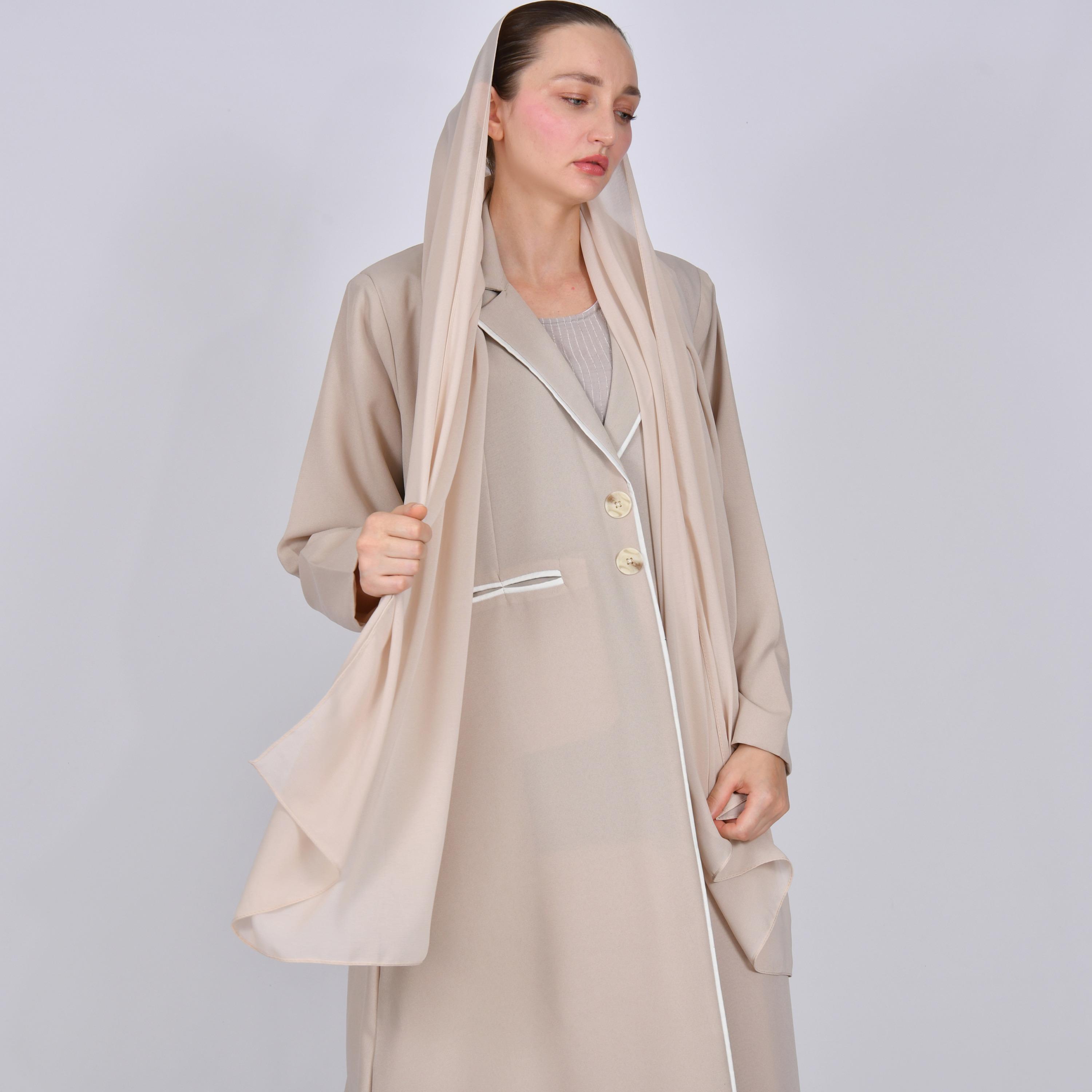 Oya Abaya Beige Lapel Collar Linen Women's Formal Blazer Style Abaya-women-arabicclothing-abayas-image-3