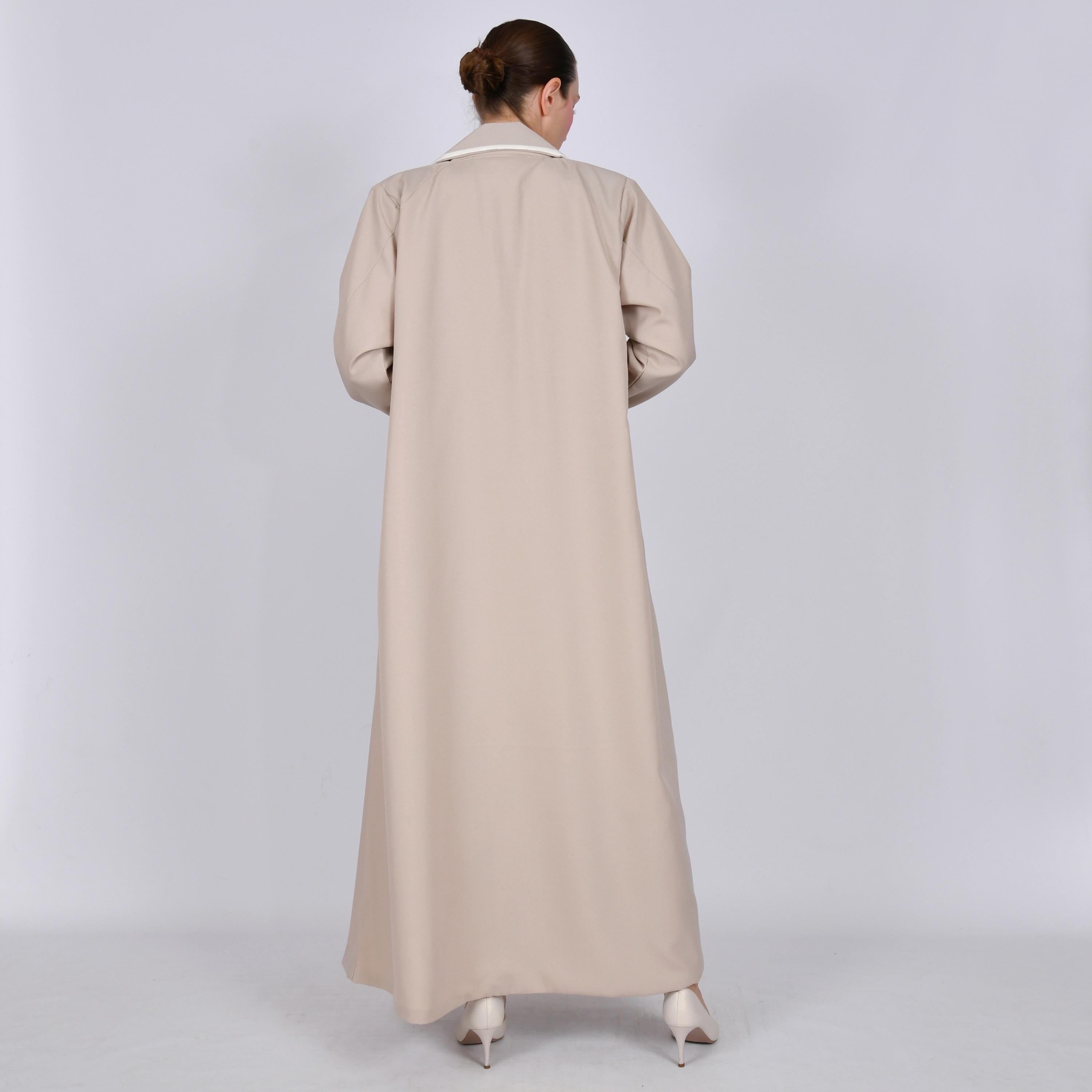 Oya Abaya Beige Lapel Collar Linen Women's Formal Blazer Style Abaya-women-arabicclothing-abayas-image-4