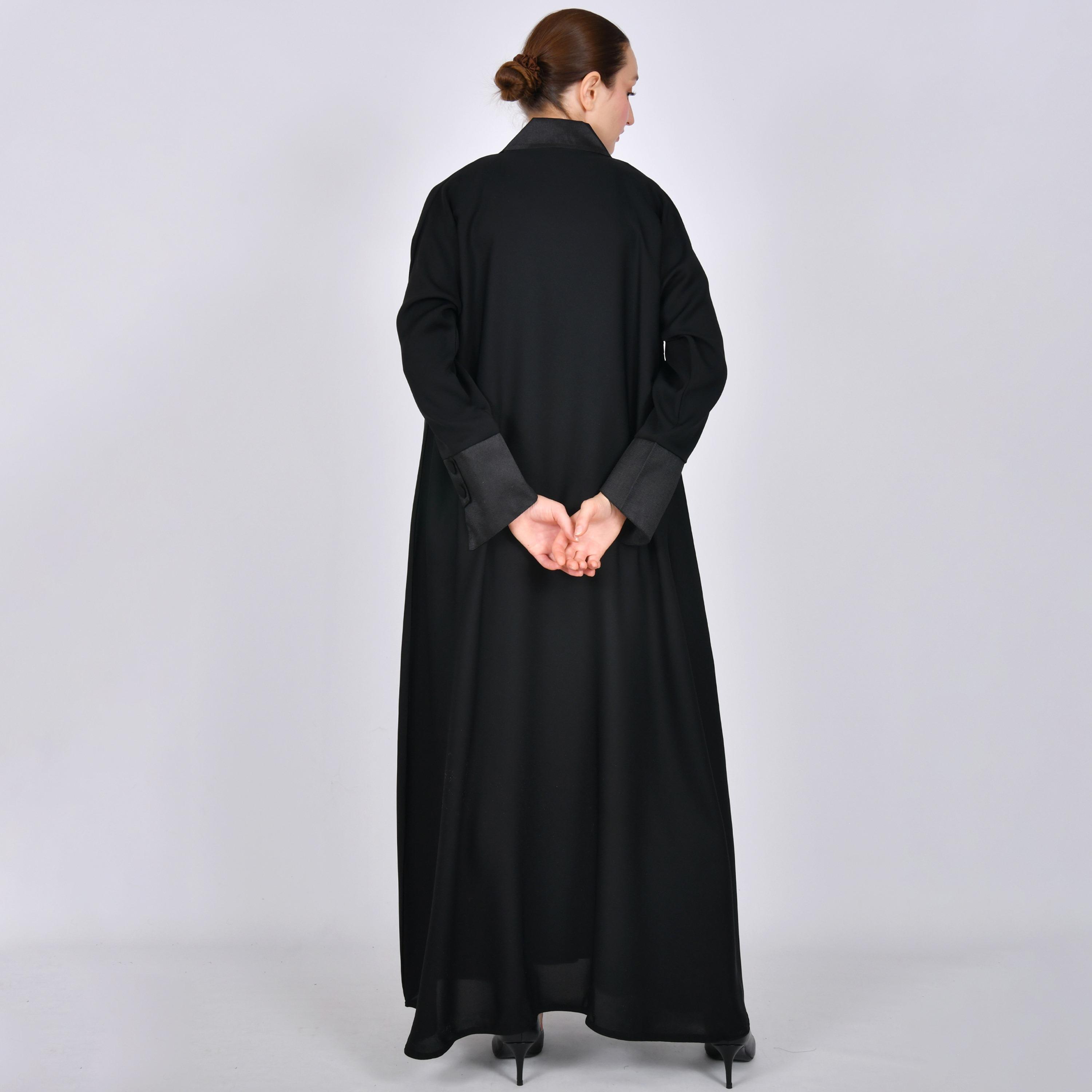 Oya Abaya Black Colour-Blocked Lapel Collar Linen Women's Formal Blazer Style Abaya-women-arabicclothing-abayas-image-4