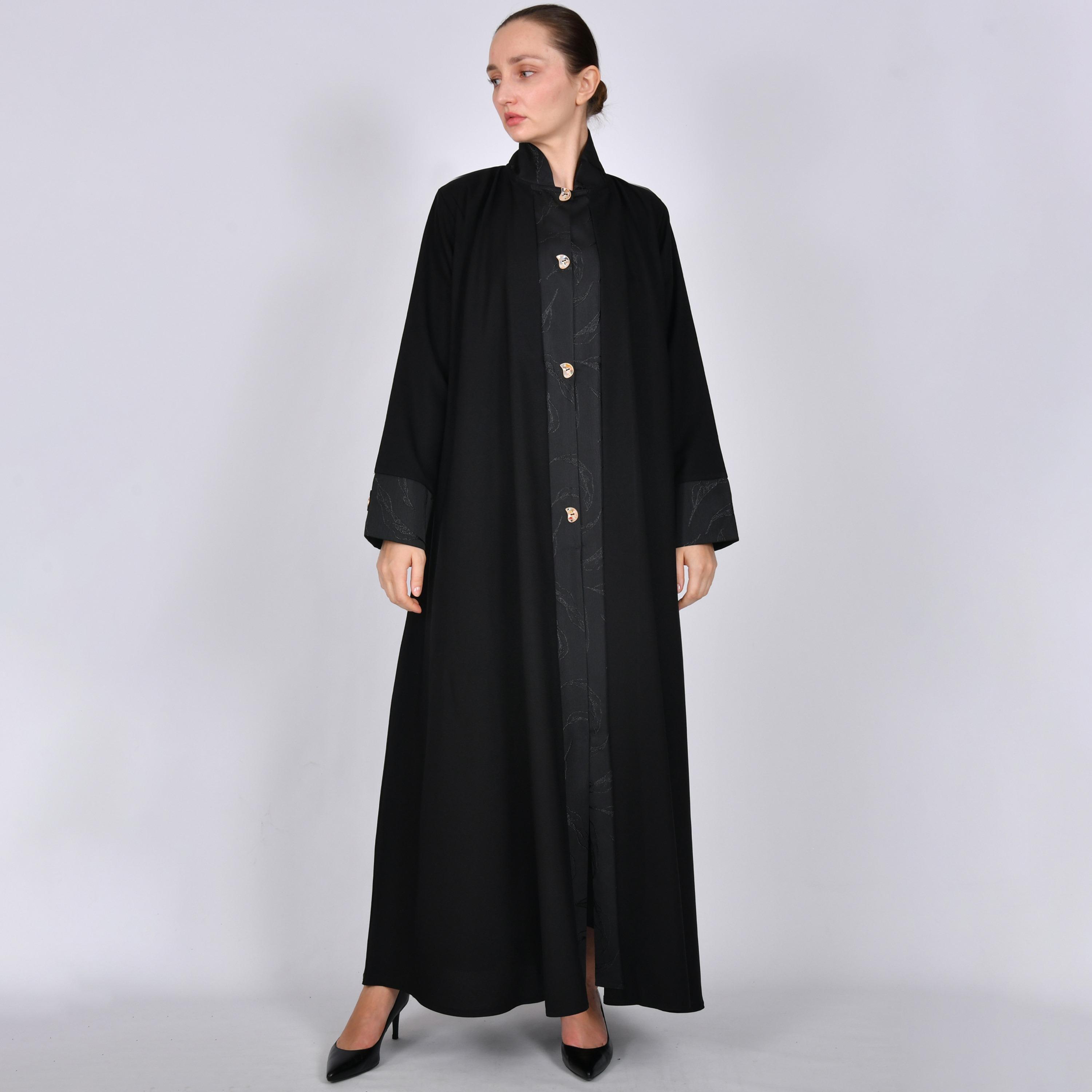 Oya Abaya Black Embroidered Linen Women's Abaya-women-arabicclothing-abayas-image-1