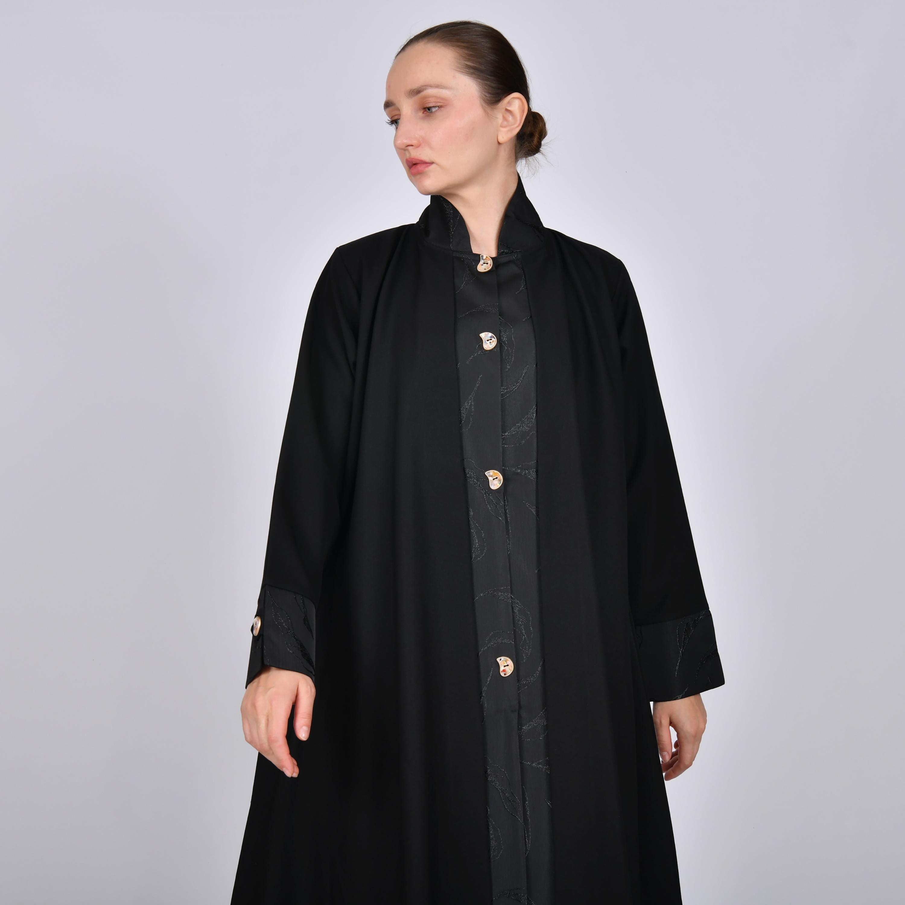 Oya Abaya Black Embroidered Linen Women's Abaya-women-arabicclothing-abayas-image-2