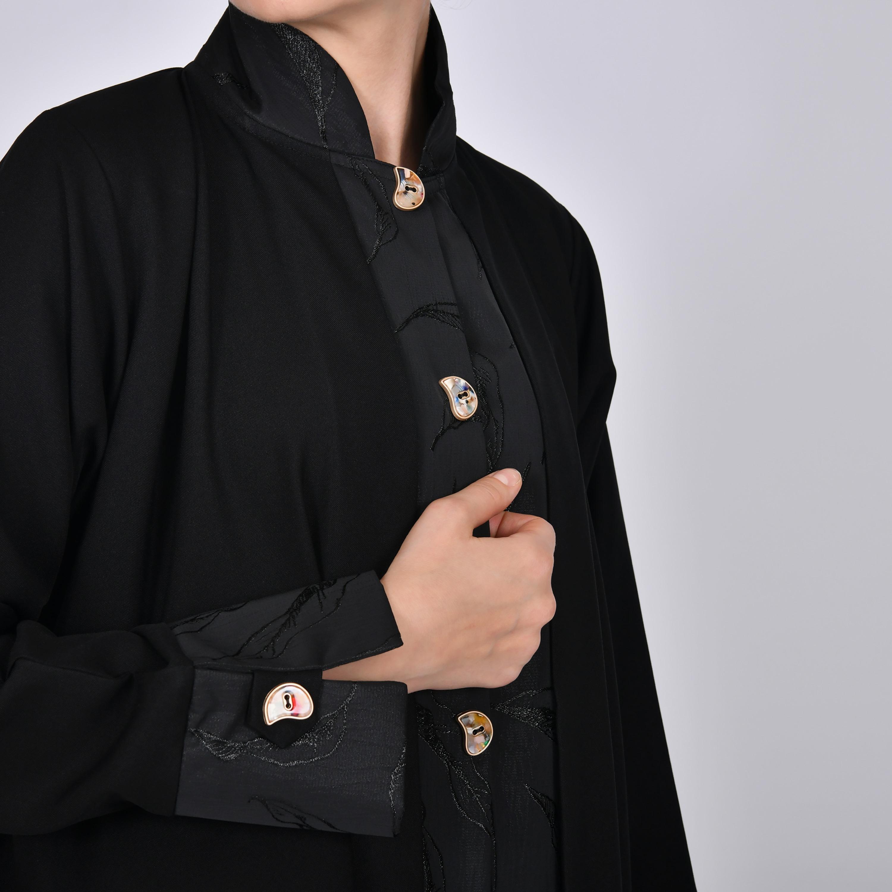 Oya Abaya Black Embroidered Linen Women's Abaya-women-arabicclothing-abayas-image-3