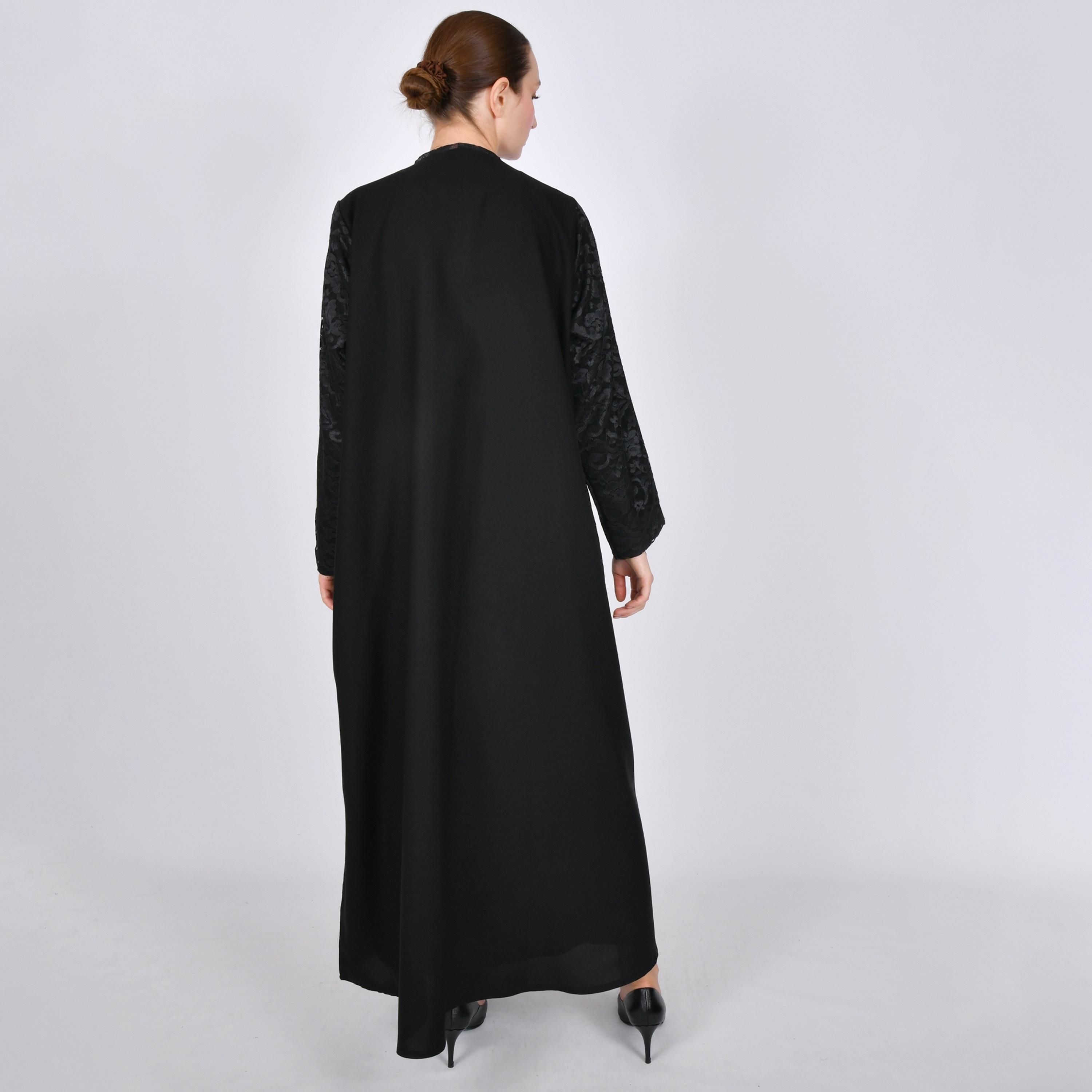 Oya Abaya Black Jacquard Detailed Linen Women's Abaya-women-arabicclothing-abayas-image-5