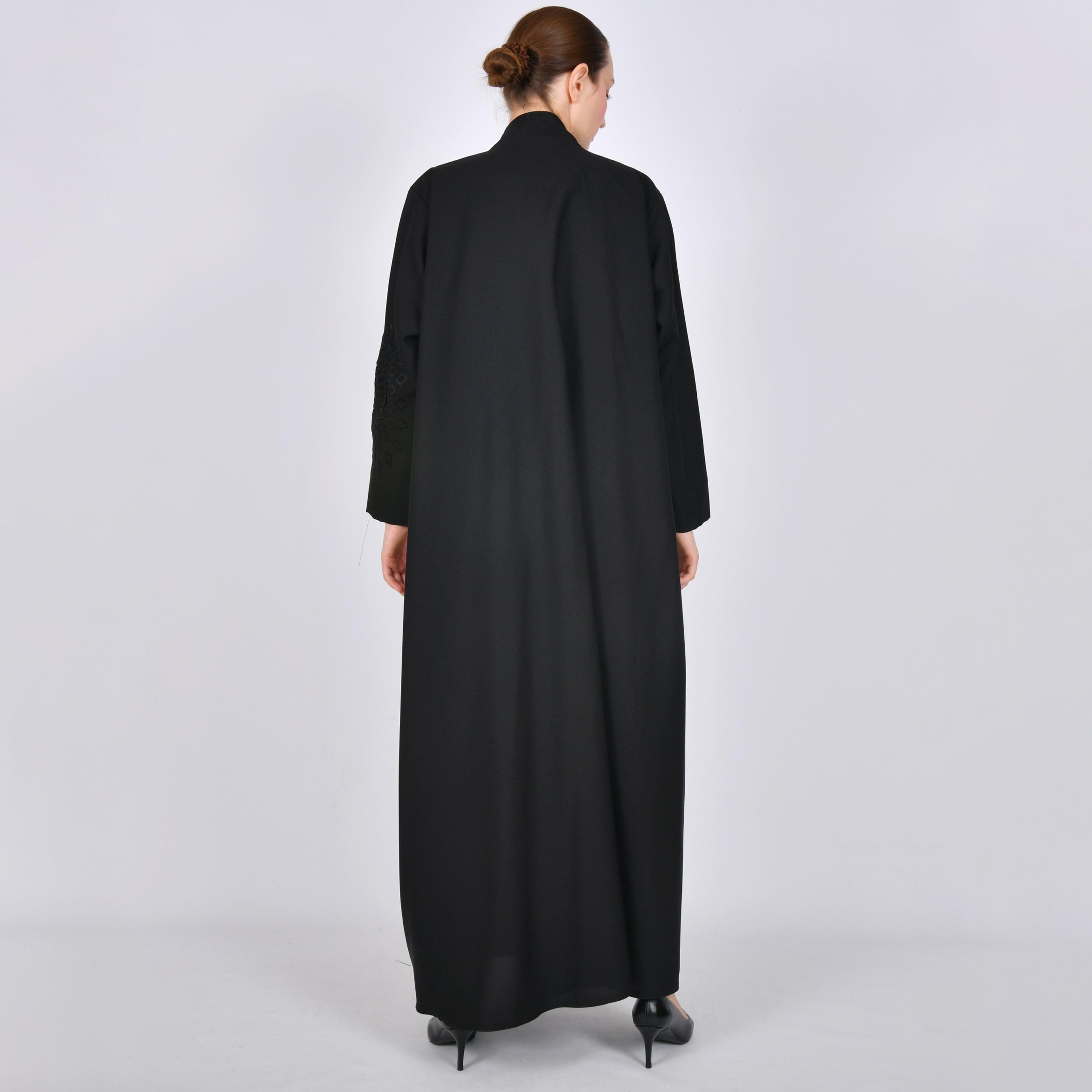 Oya Abaya Black Geometric Embroidered Linen Women's Abaya-women-arabicclothing-abayas-image-5