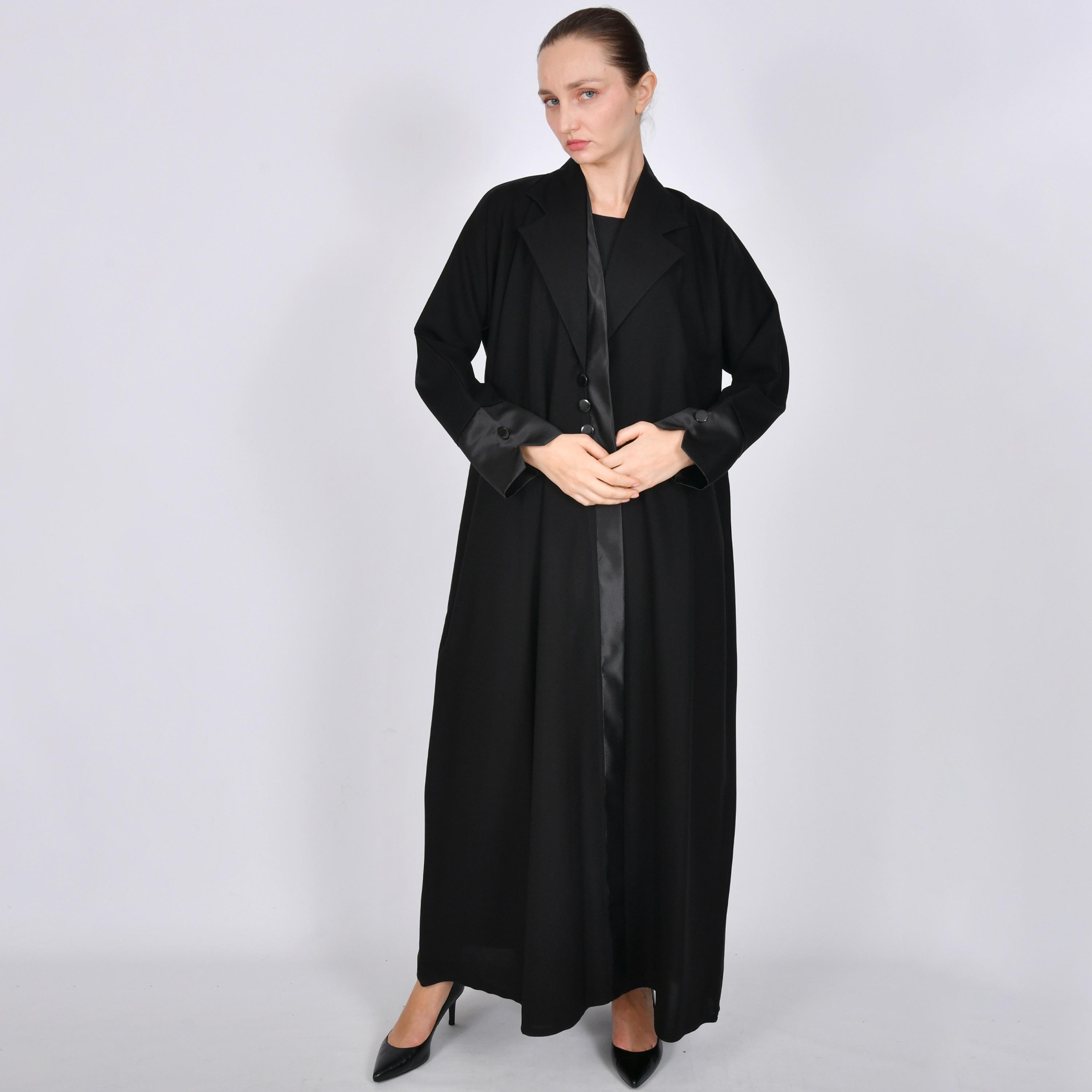 Oya Abaya Black Lapel Collar Linen Women's Formal Blazer Style Abaya-women-arabicclothing-abayas-image-1