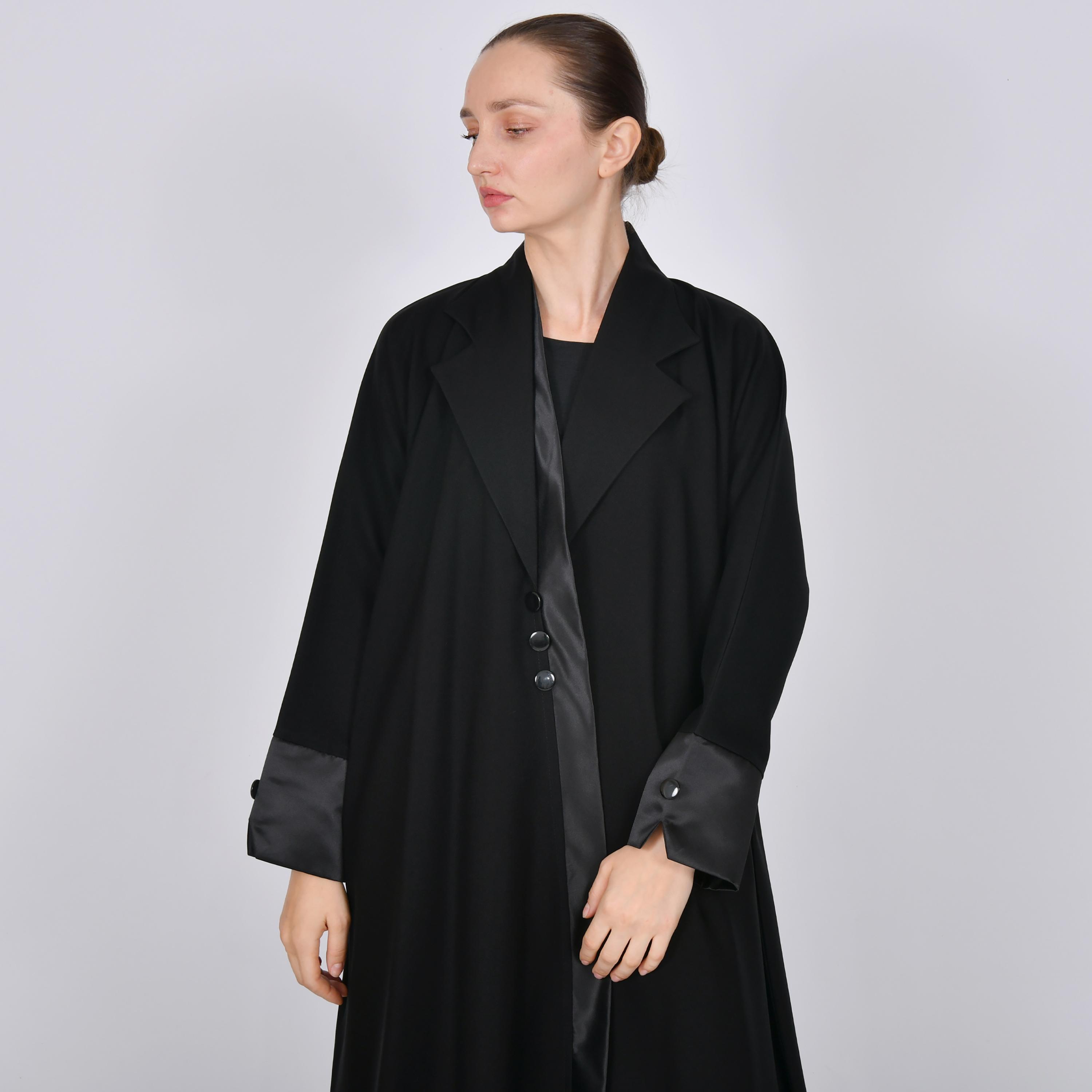 Oya Abaya Black Lapel Collar Linen Women's Formal Blazer Style Abaya-women-arabicclothing-abayas-image-2