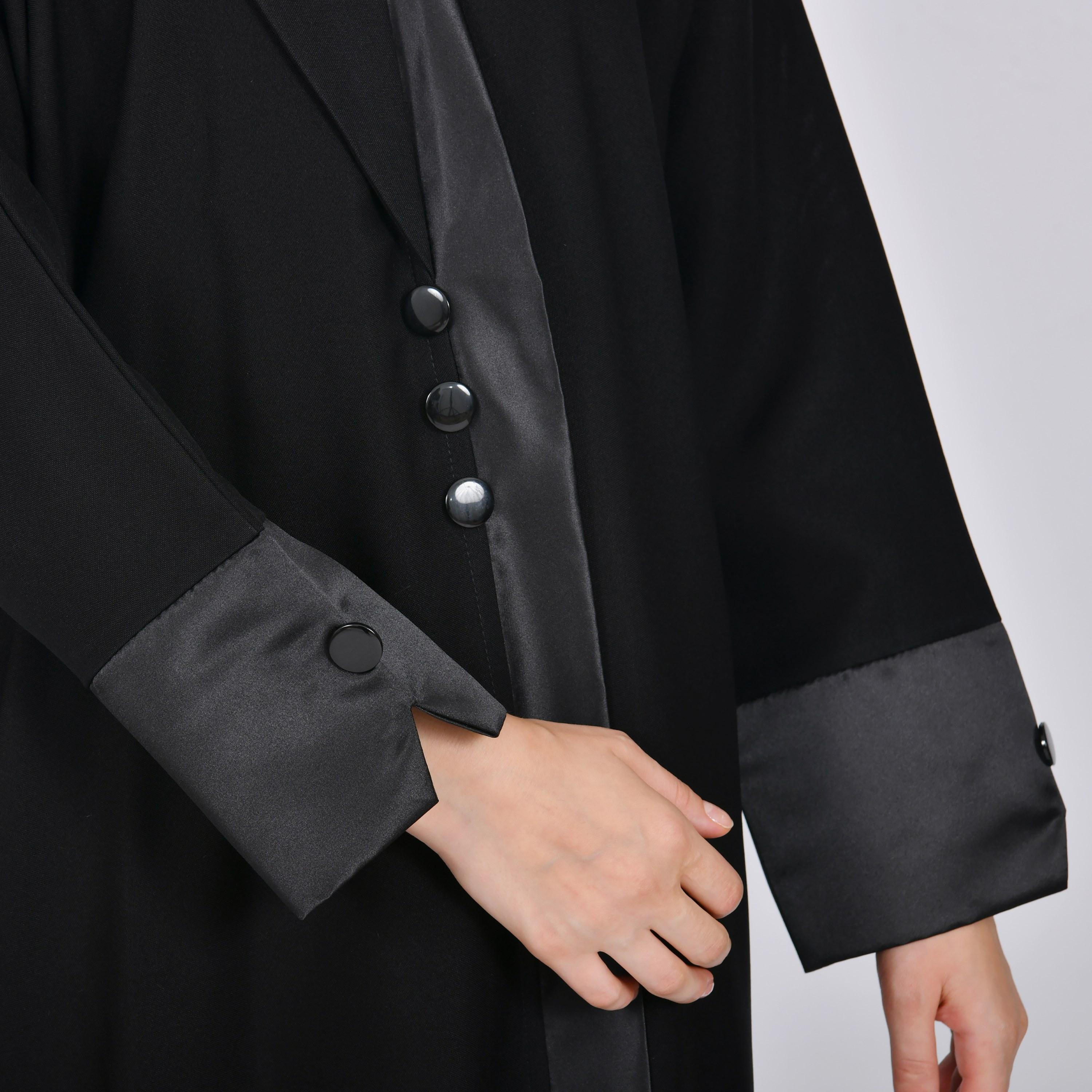 Oya Abaya Black Lapel Collar Linen Women's Formal Blazer Style Abaya-women-arabicclothing-abayas-image-3