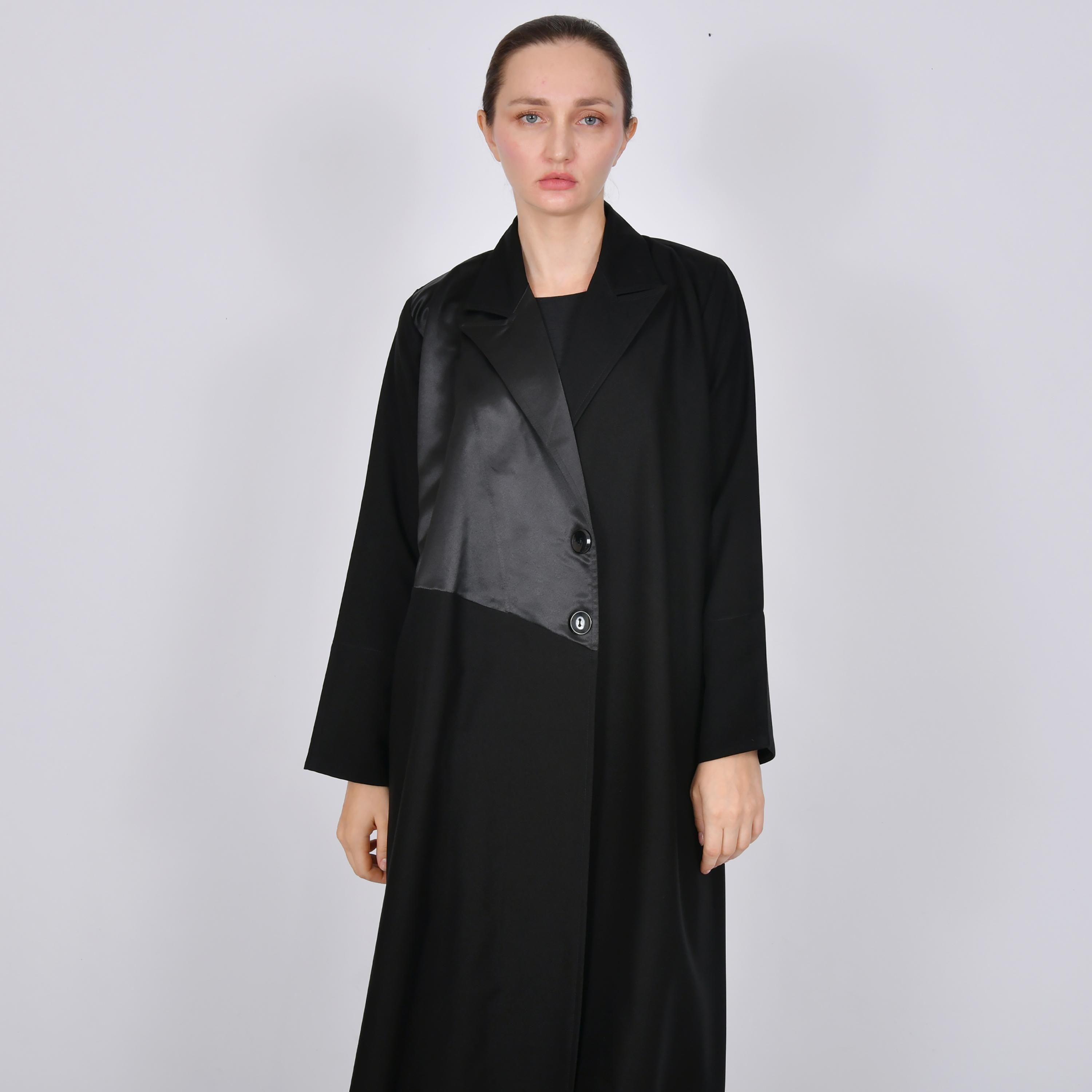 Oya Abaya Black Colour-Blocked Lapel Collar Linen Women's Formal Blazer Style Abaya-women-arabicclothing-abayas-image-2