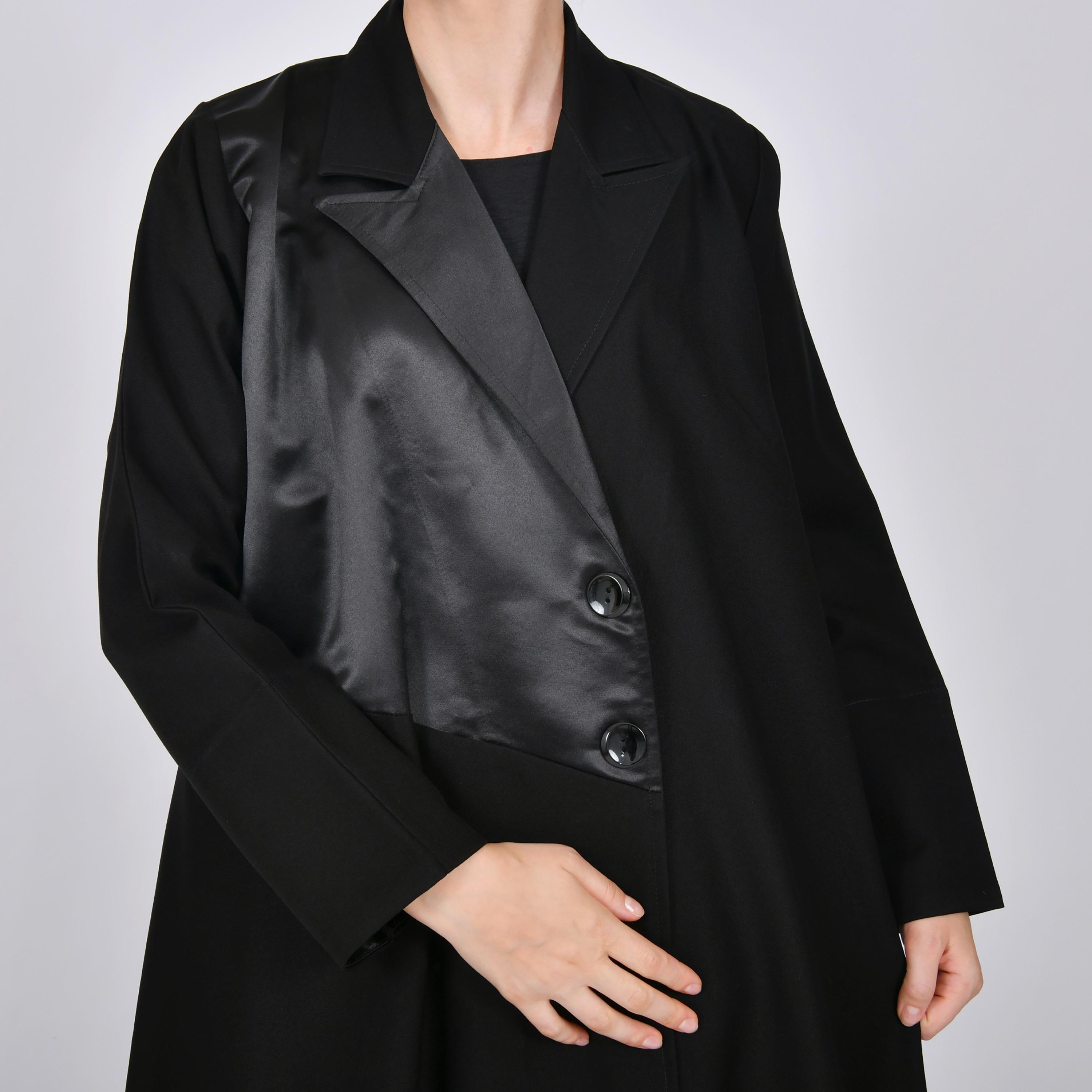 Oya Abaya Black Colour-Blocked Lapel Collar Linen Women's Formal Blazer Style Abaya-women-arabicclothing-abayas-image-3