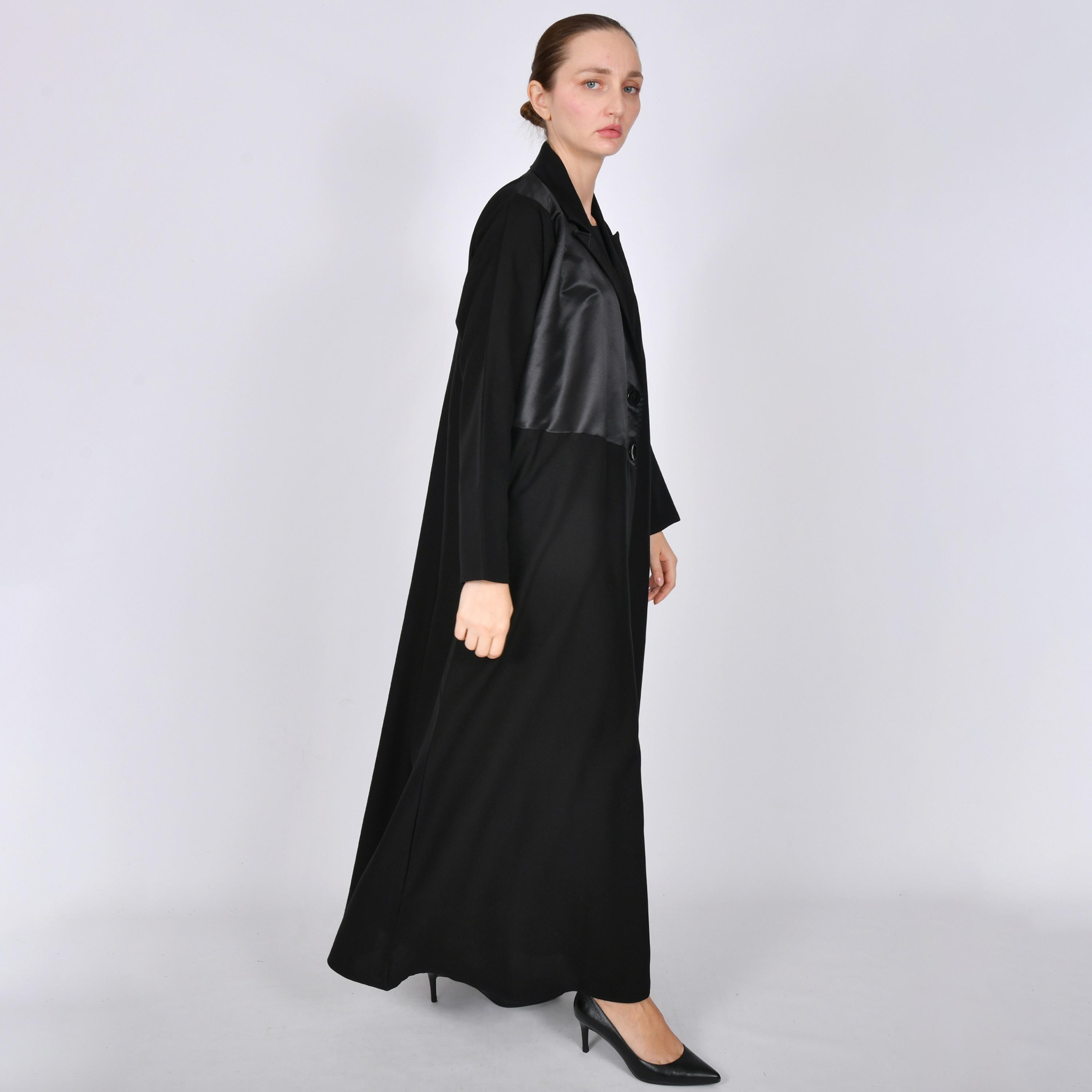 Oya Abaya Black Colour-Blocked Lapel Collar Linen Women's Formal Blazer Style Abaya-women-arabicclothing-abayas-image-4