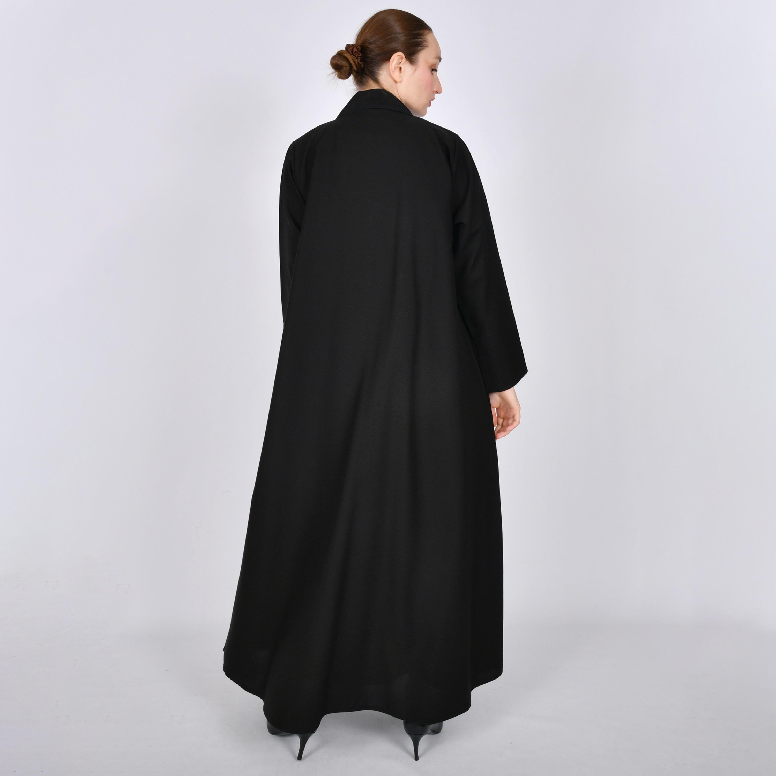 Oya Abaya Black Colour-Blocked Lapel Collar Linen Women's Formal Blazer Style Abaya-women-arabicclothing-abayas-image-5