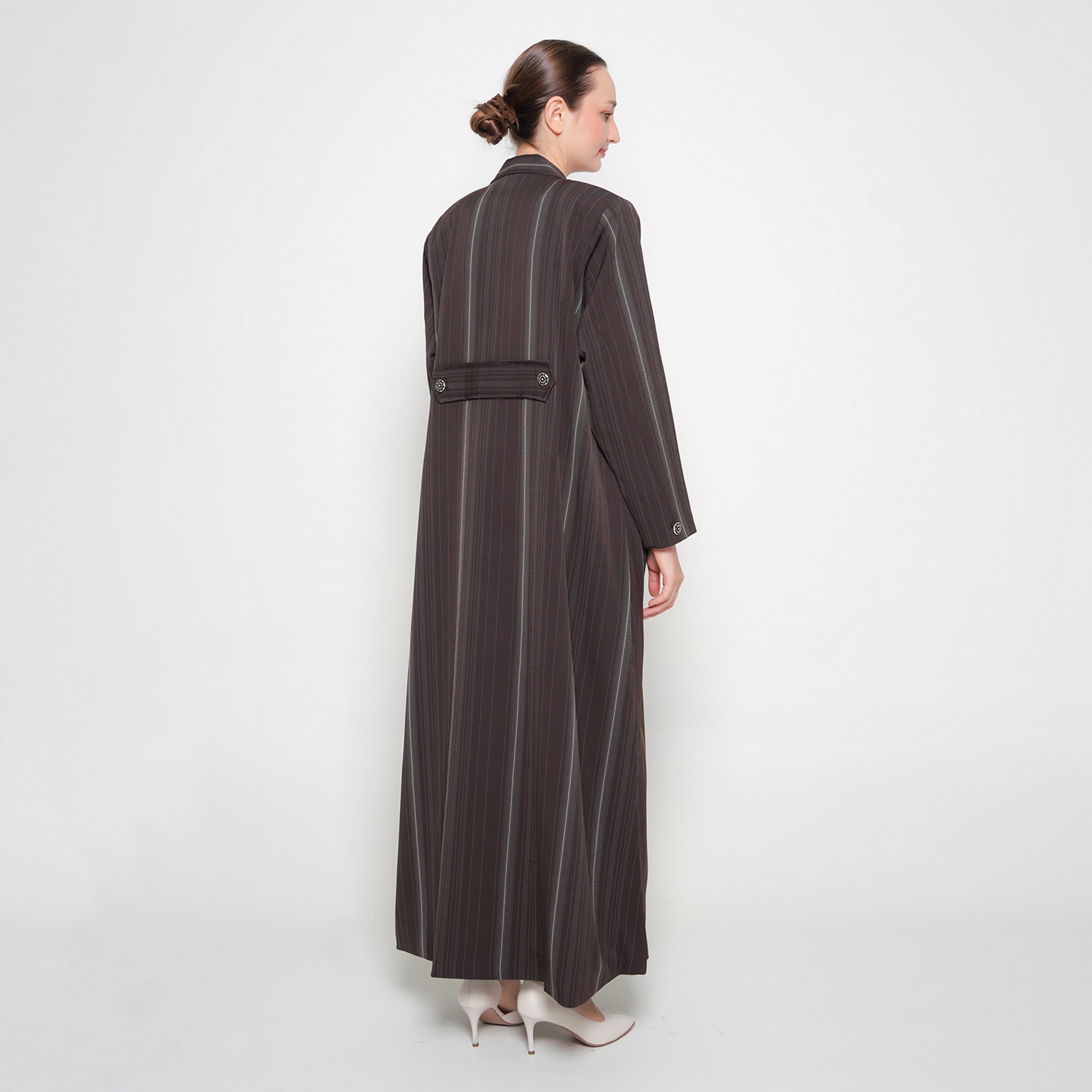 Oya Abaya Brown Striped Lapel Collar Linen Women's Formal Coat Style Abaya-women-arabicclothing-abayas-image-4