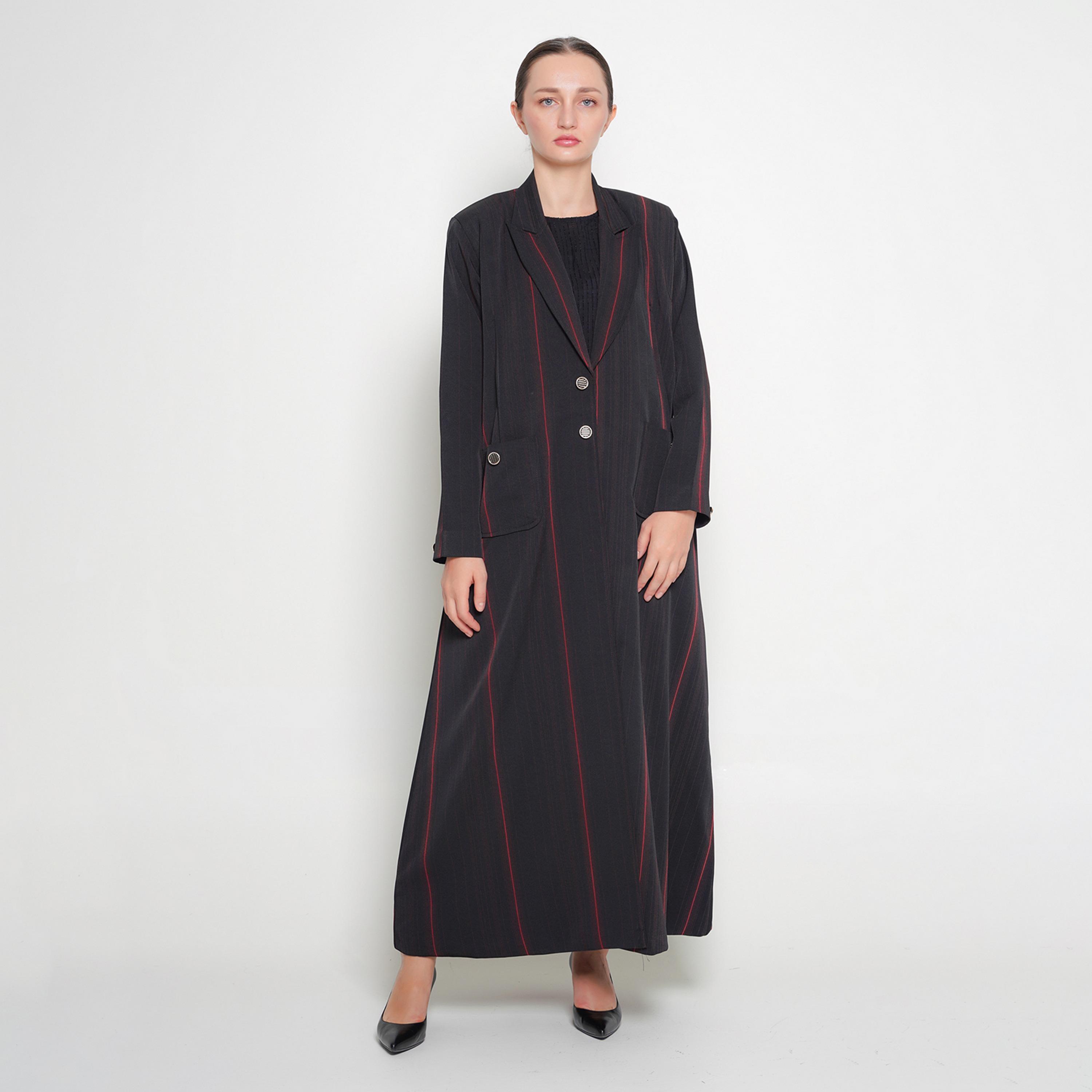 Oya Abaya Black Striped Lapel Collar Linen Women's Formal Coat Style Abaya-women-arabicclothing-abayas-image-1