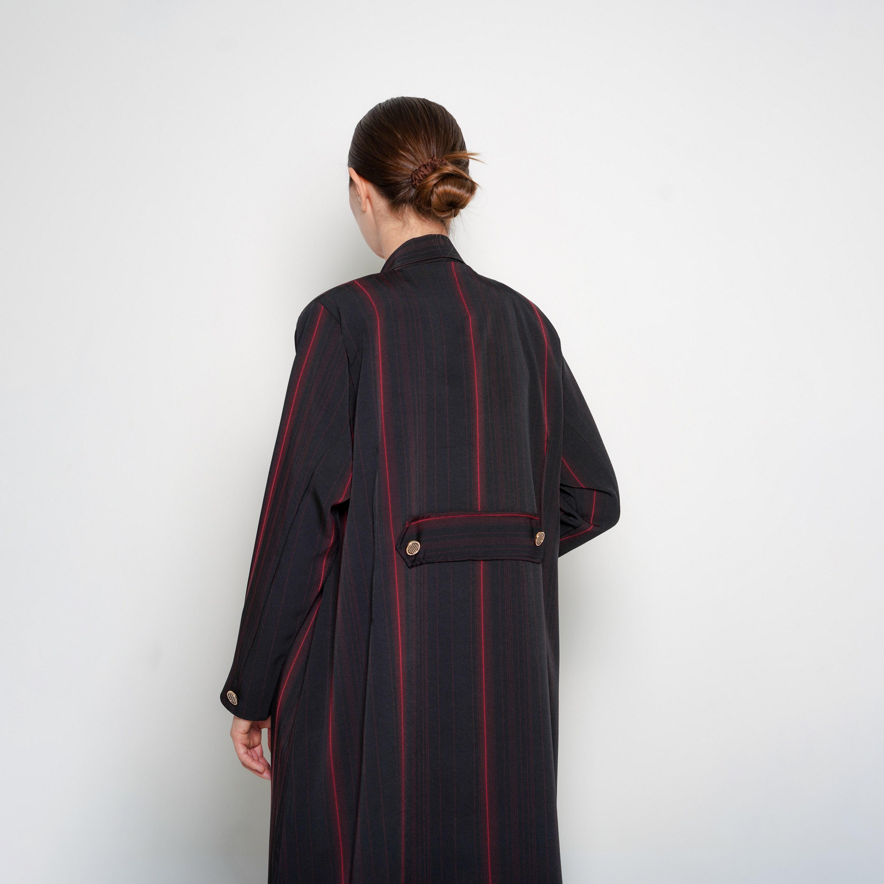 Oya Abaya Black Striped Lapel Collar Linen Women's Formal Coat Style Abaya-women-arabicclothing-abayas-image-4