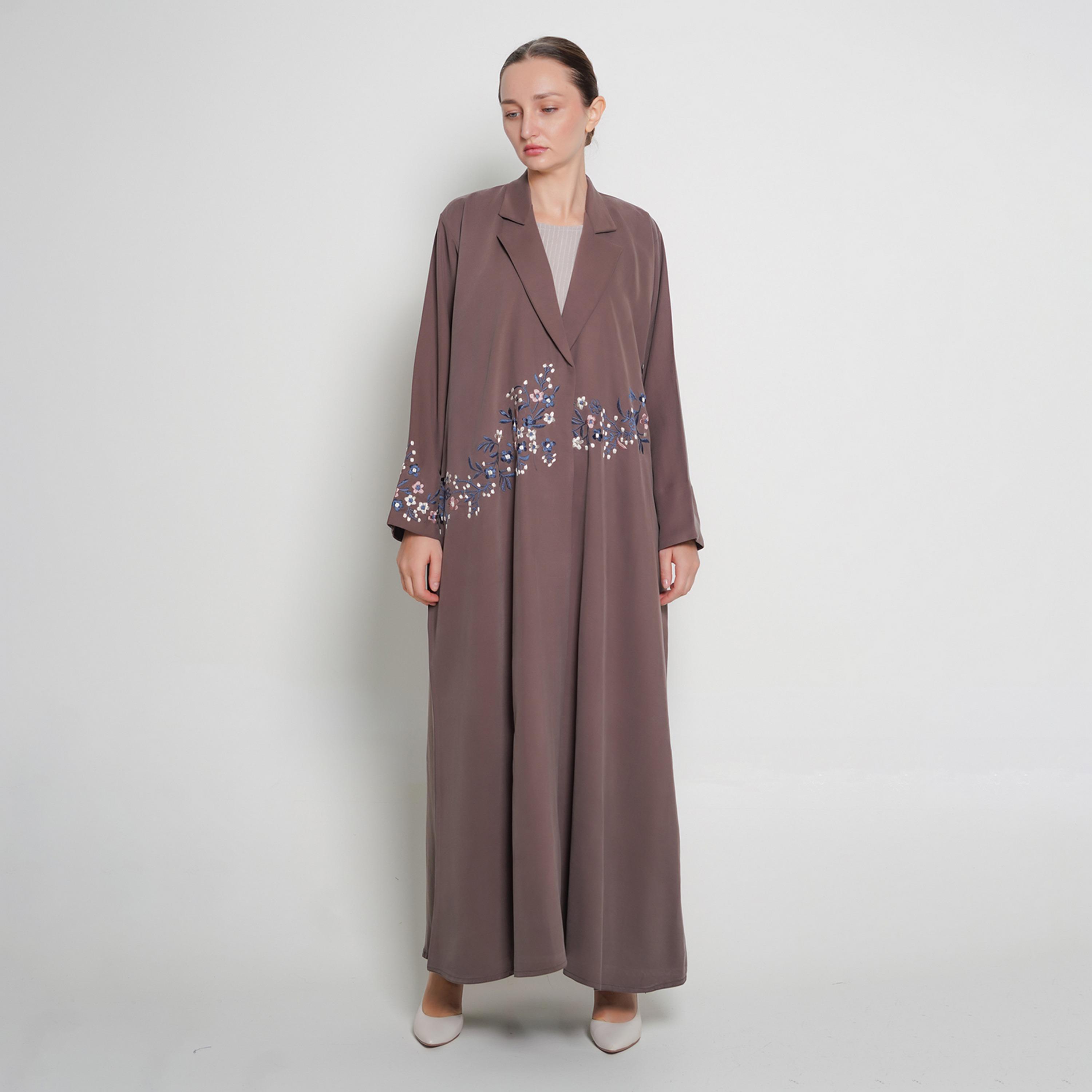 Oya Abaya Floral Embroidered Lapel Collar Linen Women's Formal Coat Style Abaya-women-arabicclothing-abayas-image-1