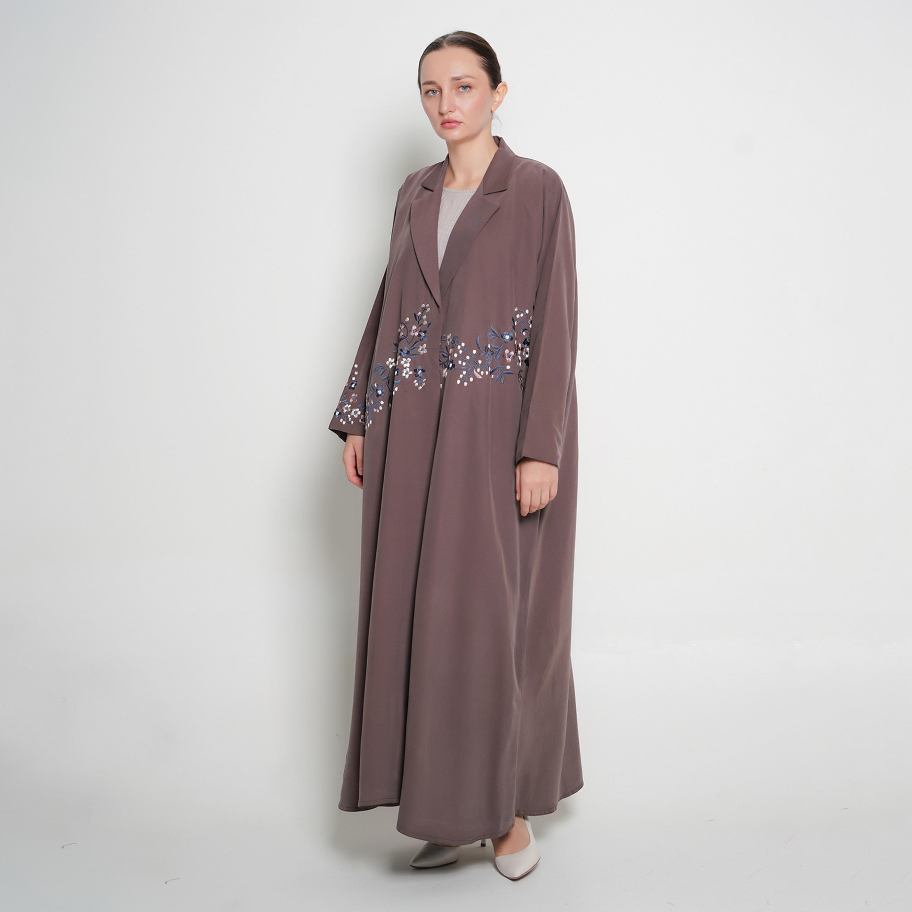 Oya Abaya Floral Embroidered Lapel Collar Linen Women's Formal Coat Style Abaya-women-arabicclothing-abayas-image-3
