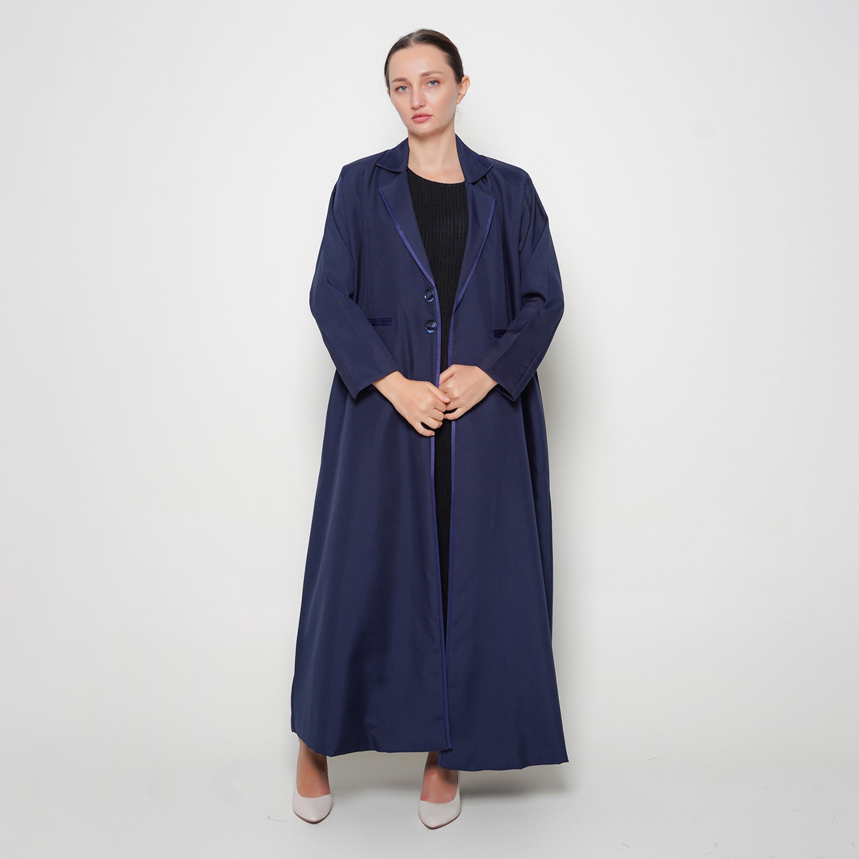 Oya Abaya Navy Blue Lapel Collar Linen Women's Formal Coat Style Abaya-women-arabicclothing-abayas-image-1