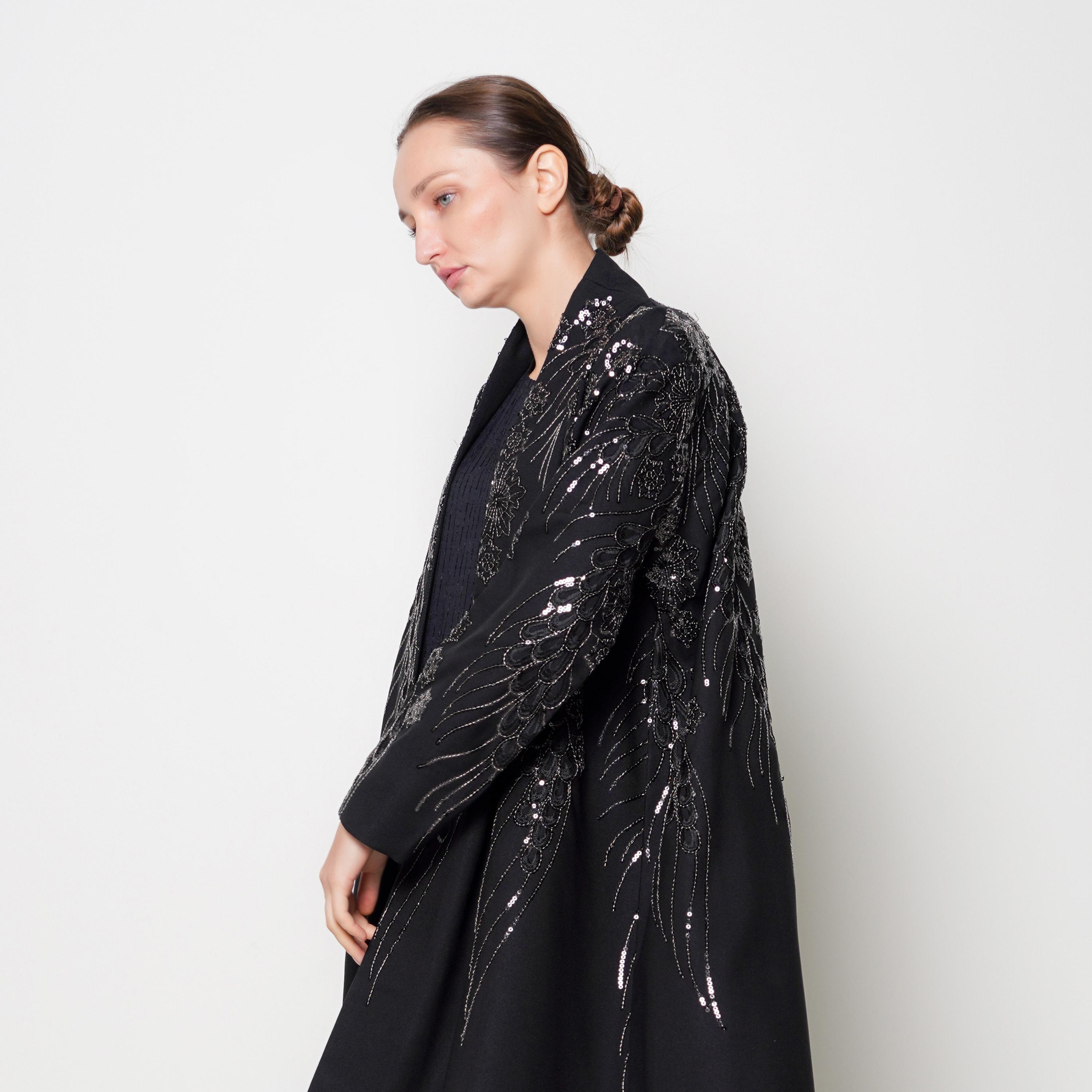 Oya Abaya Black Embroidered & Sequined Women's Flowing Cut Abaya-women-arabicclothing-abayas-image-2