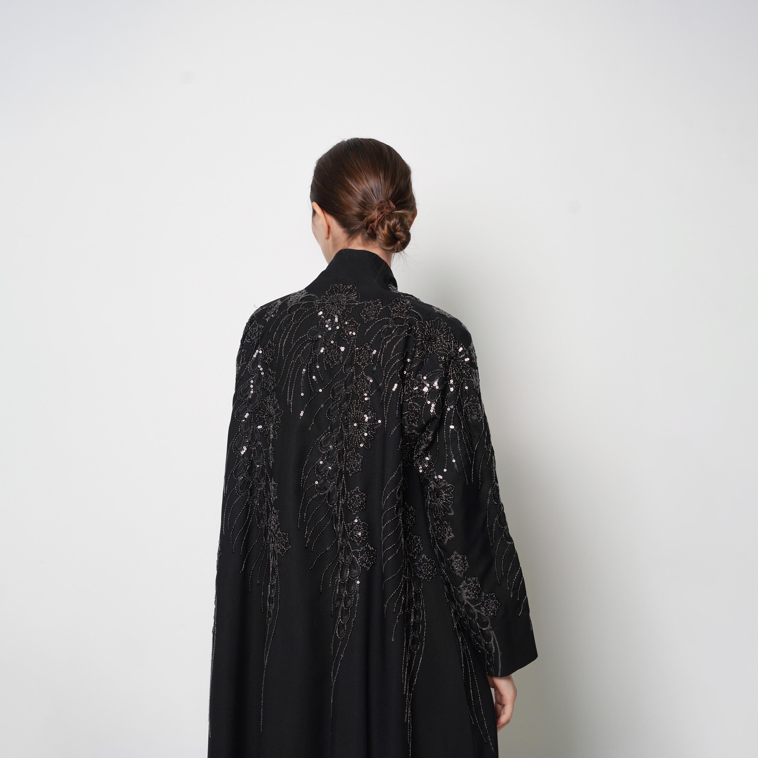Oya Abaya Black Embroidered & Sequined Women's Flowing Cut Abaya-women-arabicclothing-abayas-image-3