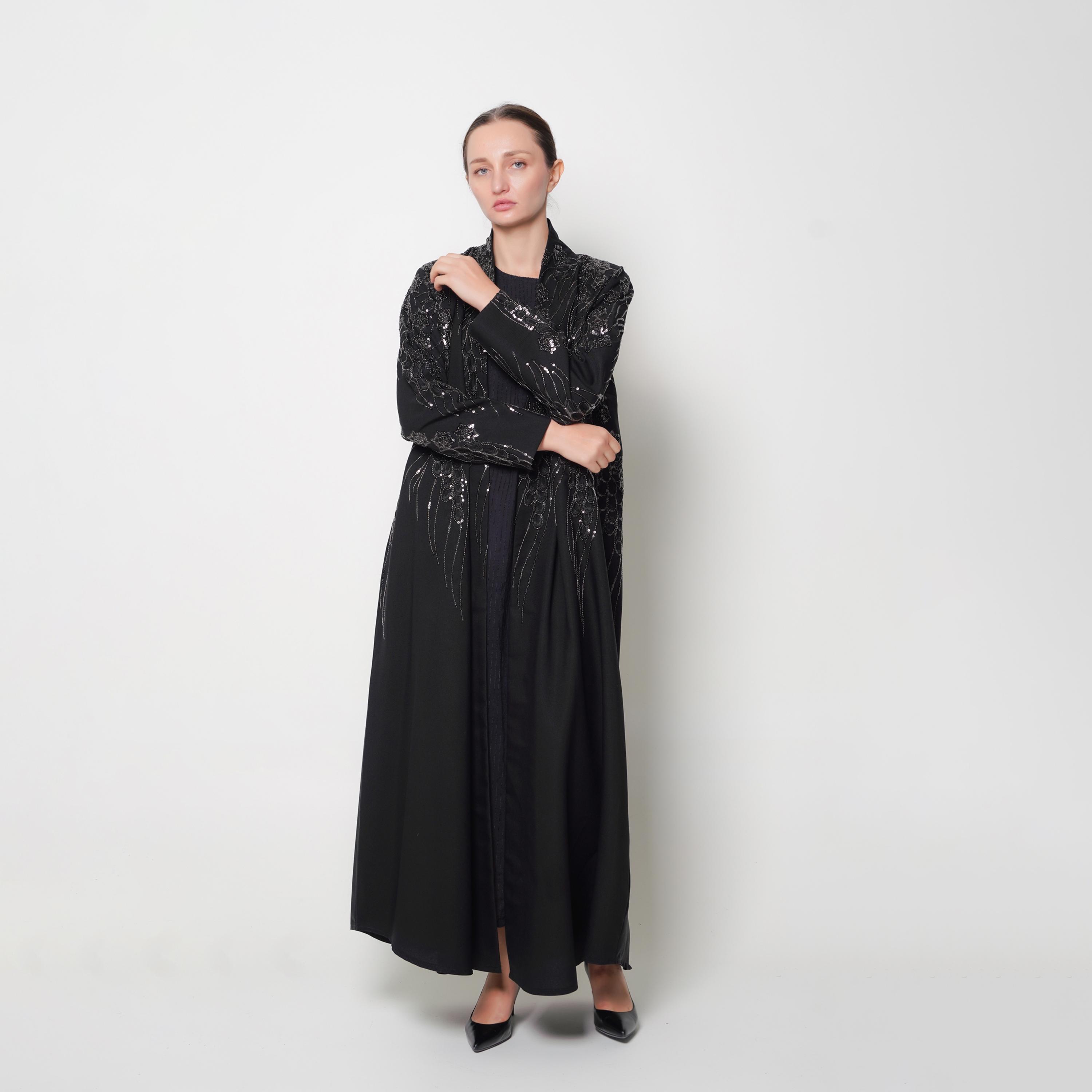 Oya Abaya Black Embroidered & Sequined Women's Flowing Cut Abaya-women-arabicclothing-abayas-image-4