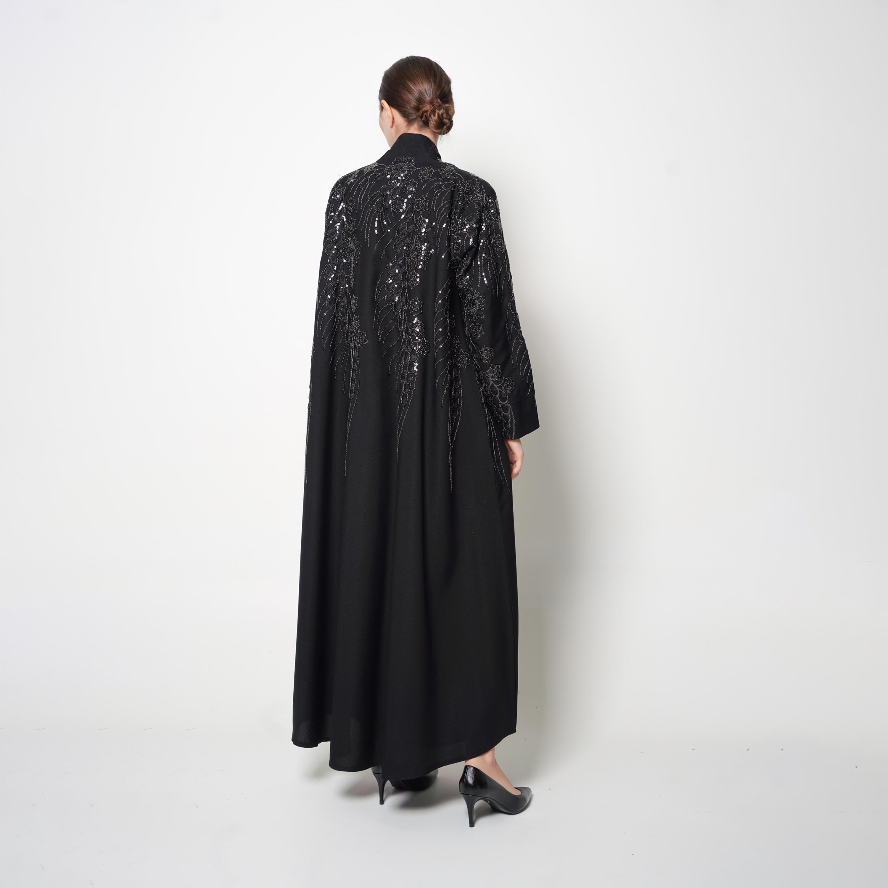 Oya Abaya Black Embroidered & Sequined Women's Flowing Cut Abaya-women-arabicclothing-abayas-image-5