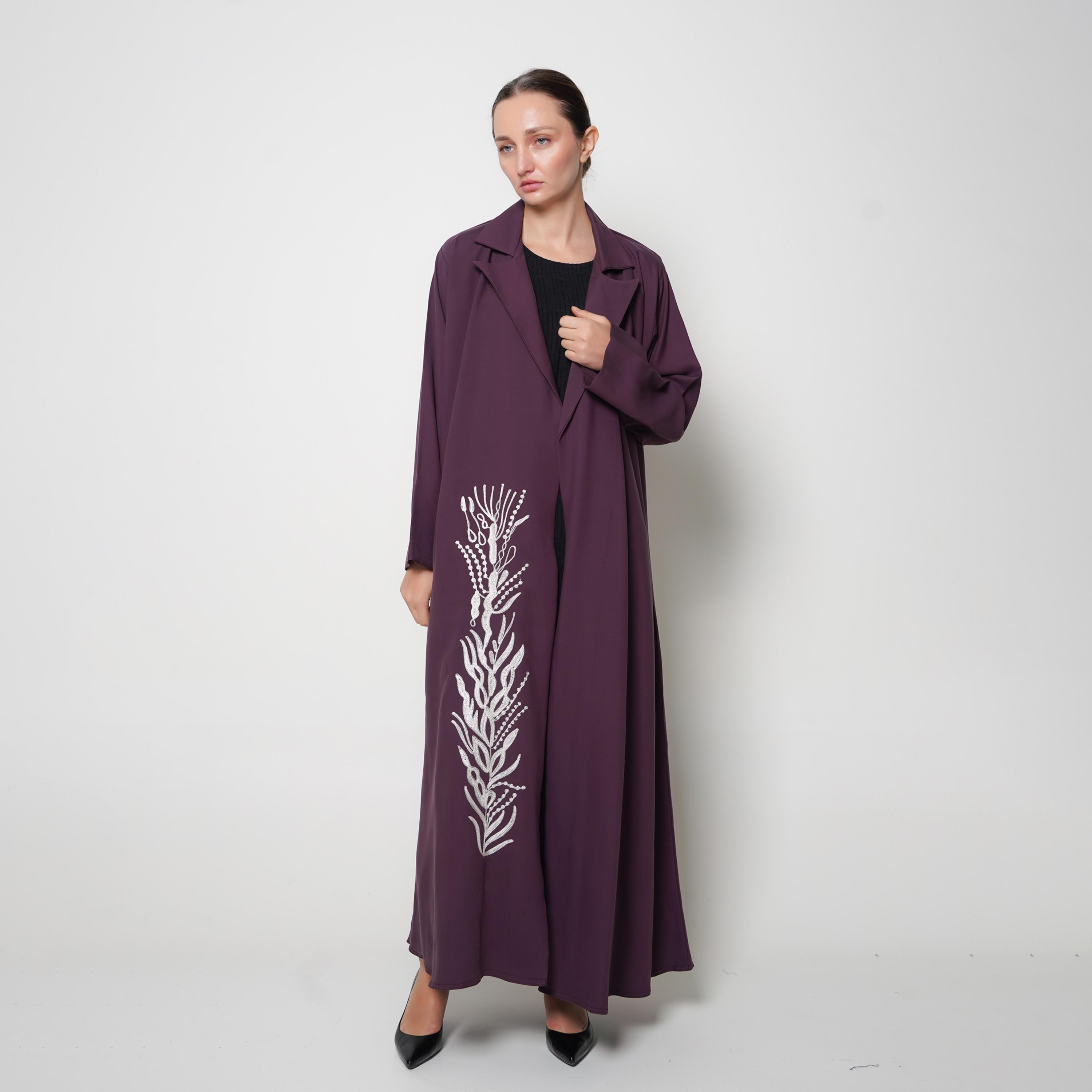 Oya Abaya Embroidered Lapel Collar Women's Formal Quarter-Circle Cut Blazer Style Formal Abaya-women-arabicclothing-abayas-image-1