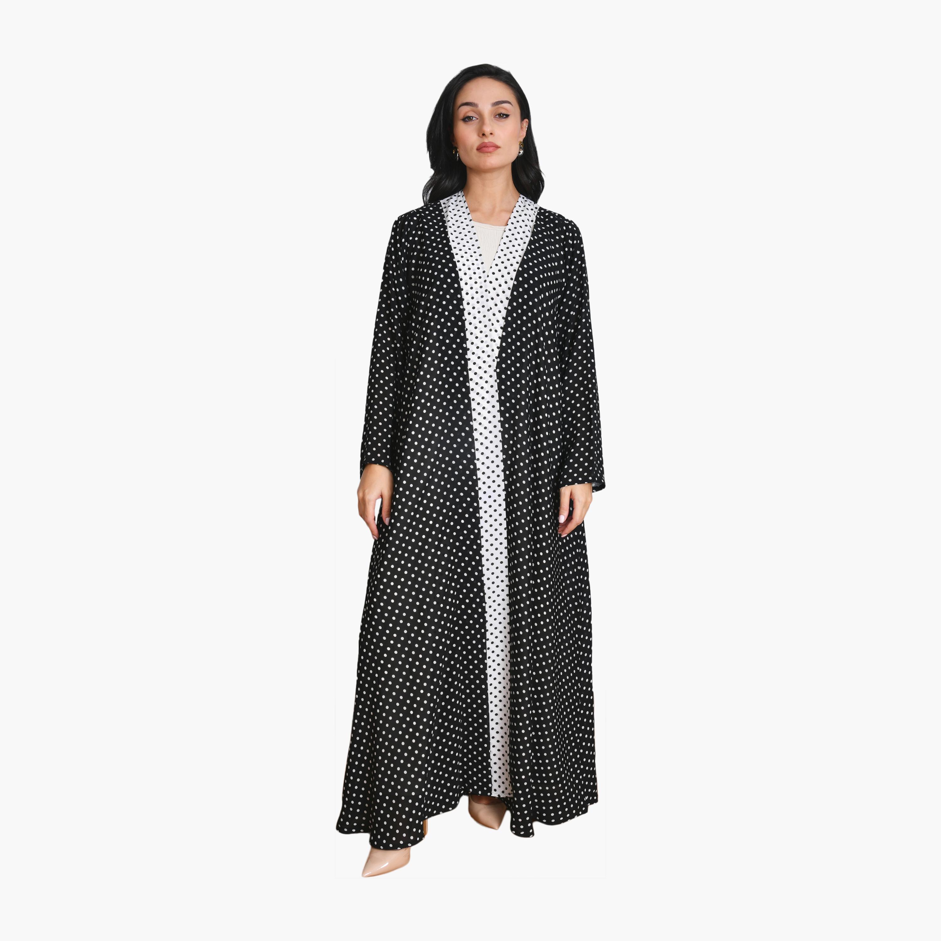 Oya Abaya Black Polka Dot Chiffon Women's Abaya with Hijab-women-arabicclothing-abayas-image-1
