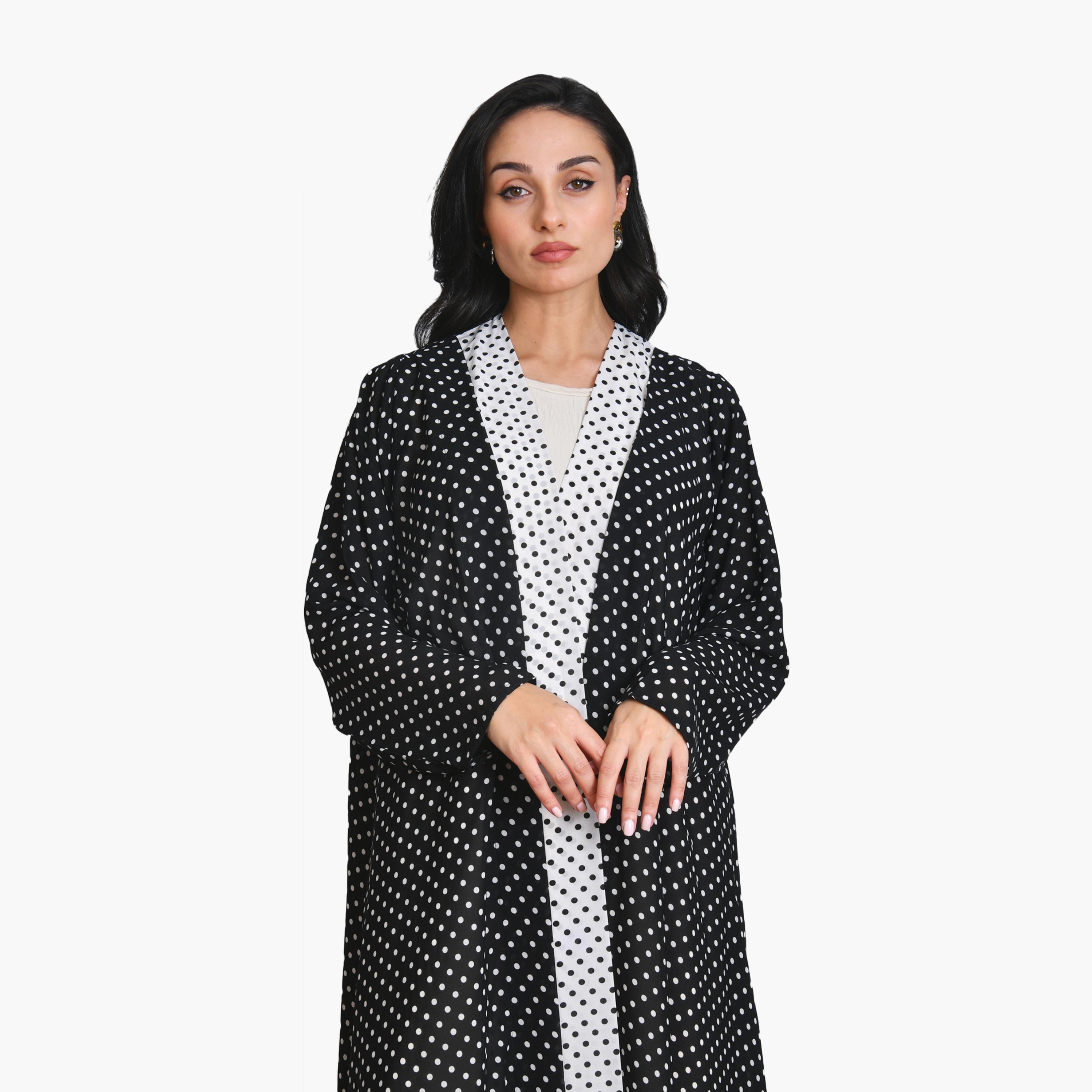 Oya Abaya Black Polka Dot Chiffon Women's Abaya with Hijab-women-arabicclothing-abayas-image-2
